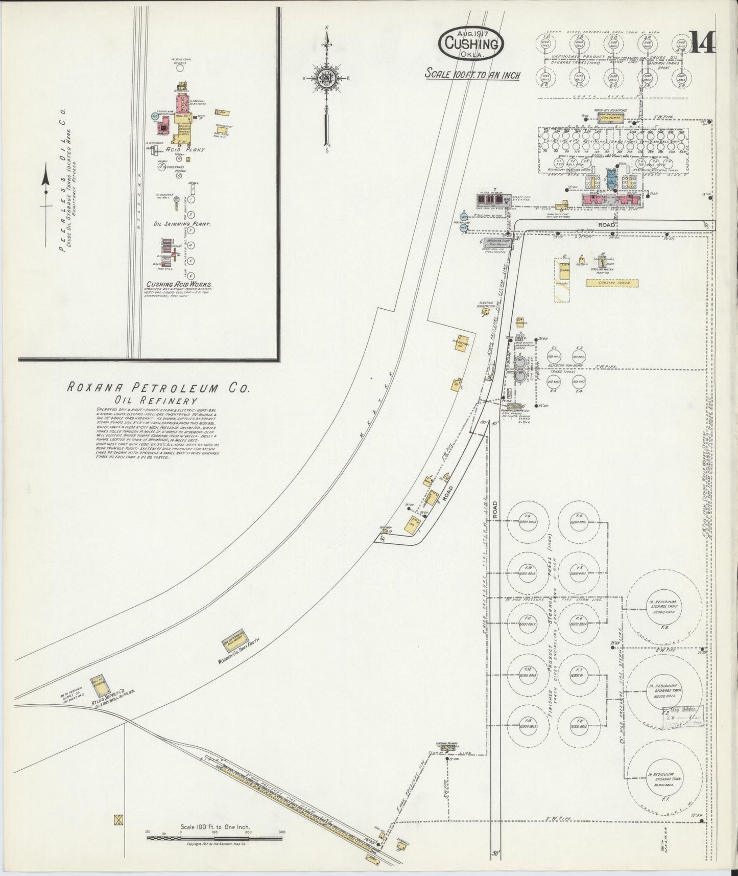 Sanborn Fire Insurance Map from Cushing, Payne County, Oklahoma (1917), Sheet #0014 - Historic Sanborn Fire Insurance Map Print, vintage old map wall art, antique decor, genealogy gift, Oklahoma Oklahoma map