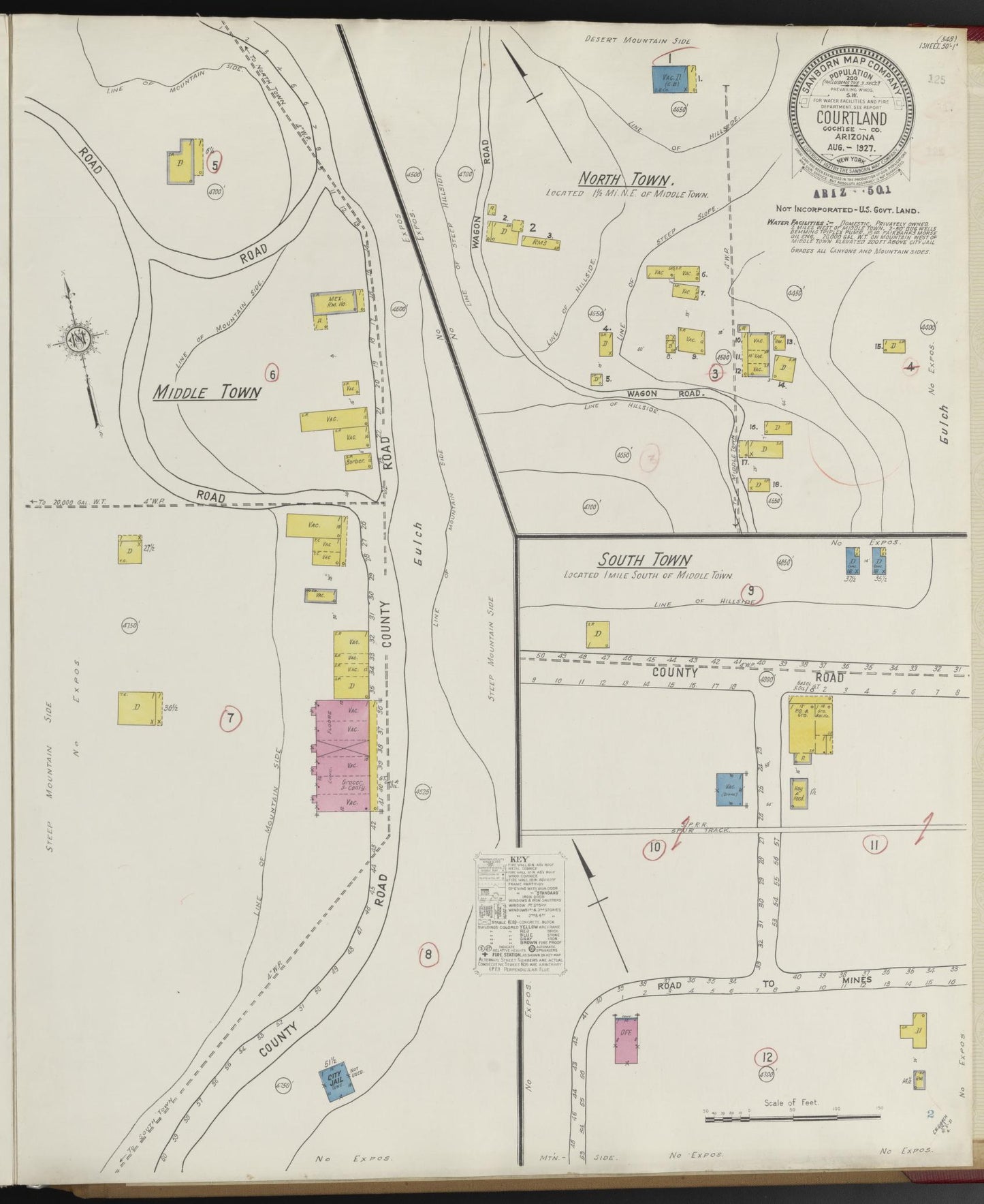 Sanborn Fire Insurance Map from Courtland, Cochise County, Arizona (1927), Sheet #0001 - Complete Map Set gallery image, historic Sanborn map, vintage wall art, Arizona Arizona