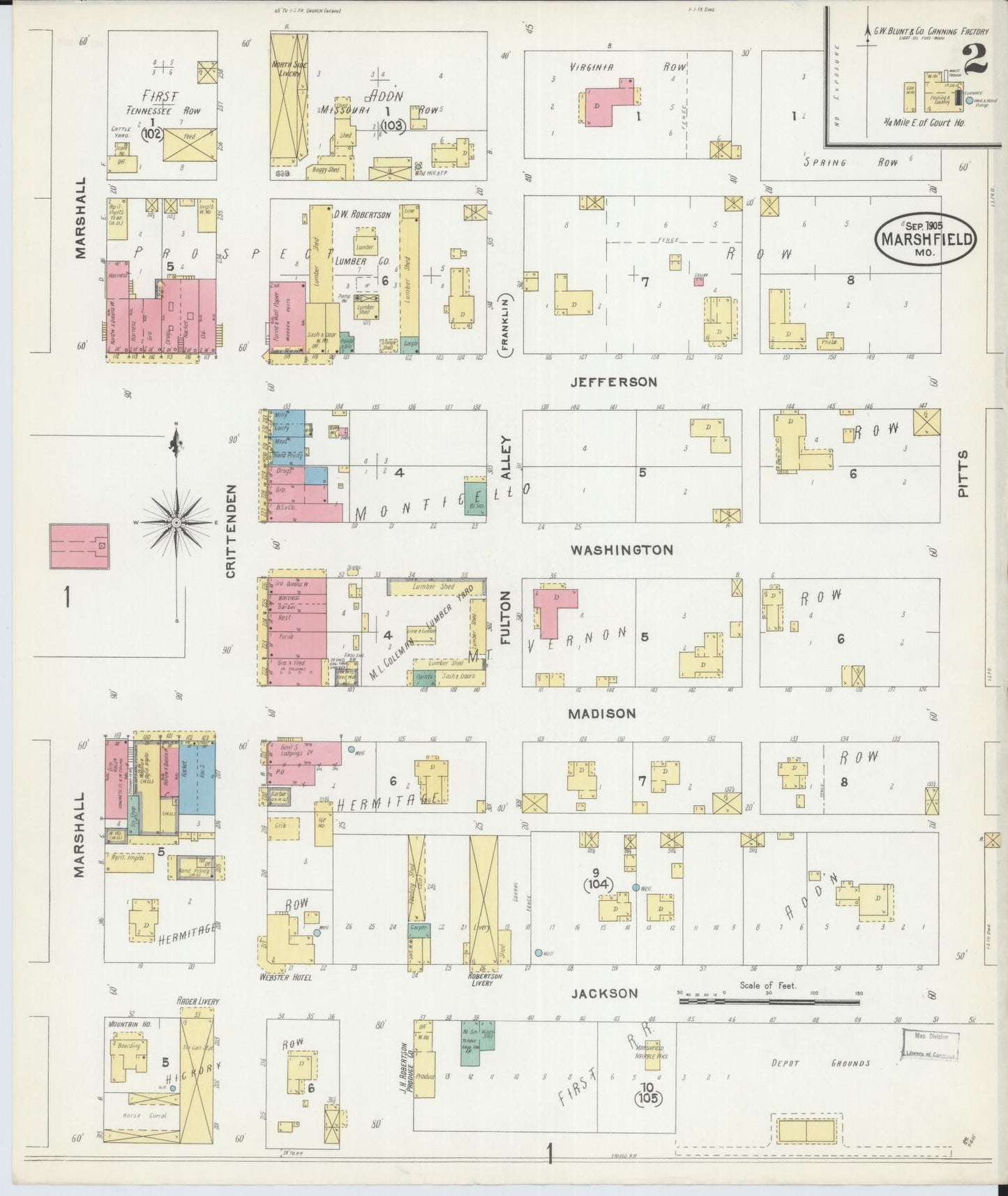 Sanborn Fire Insurance Map from Marshfield, Webster County, Missouri (1905), Sheet #0002 - Historic Sanborn Fire Insurance Map Print, vintage old map wall art, antique decor, genealogy gift, Missouri Missouri map