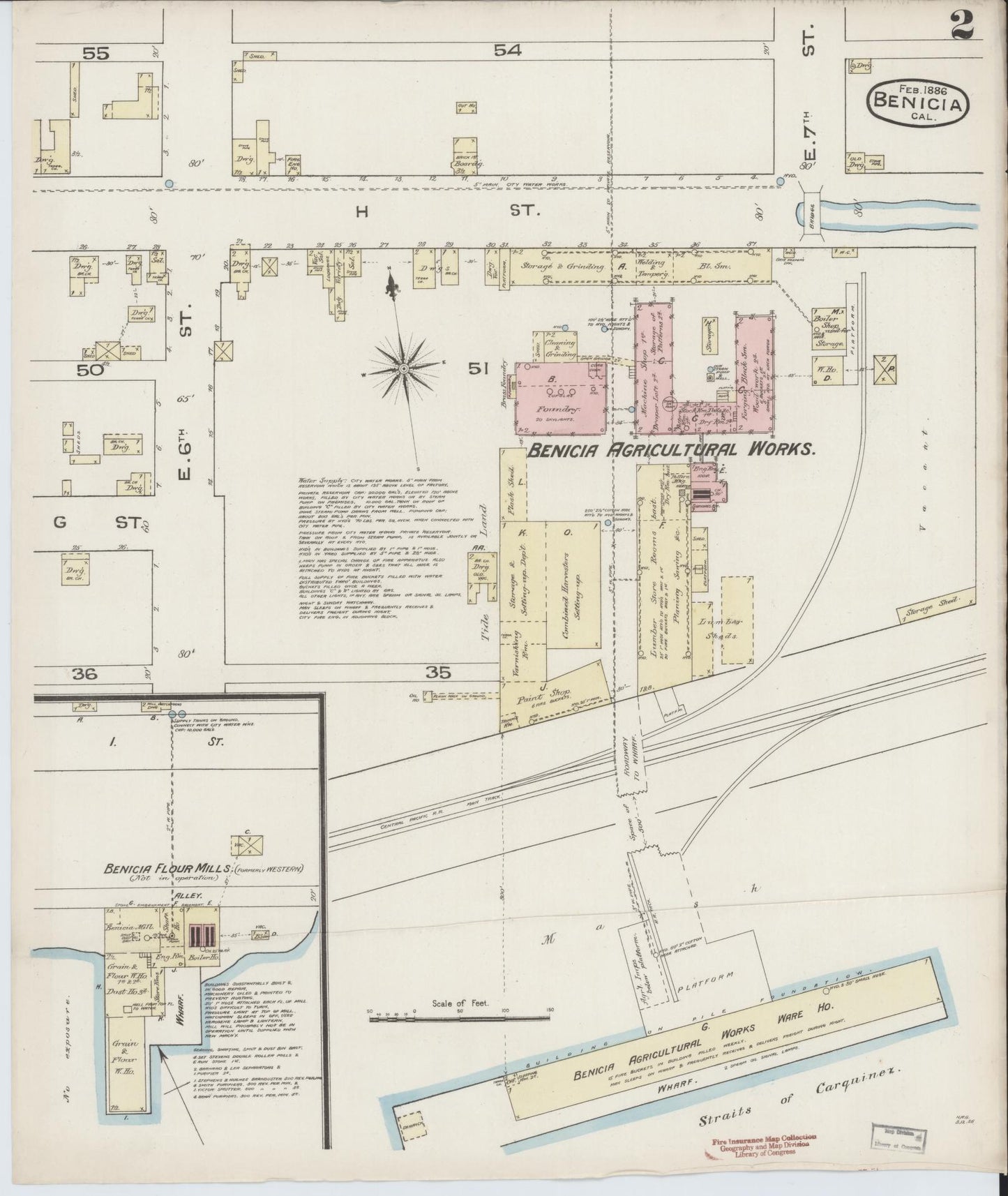 Sanborn Fire Insurance Map from Benicia, Solano County, California (1886), Sheet #0002 - Historic Sanborn Fire Insurance Map Print, vintage old map wall art, antique decor, genealogy gift, California California map