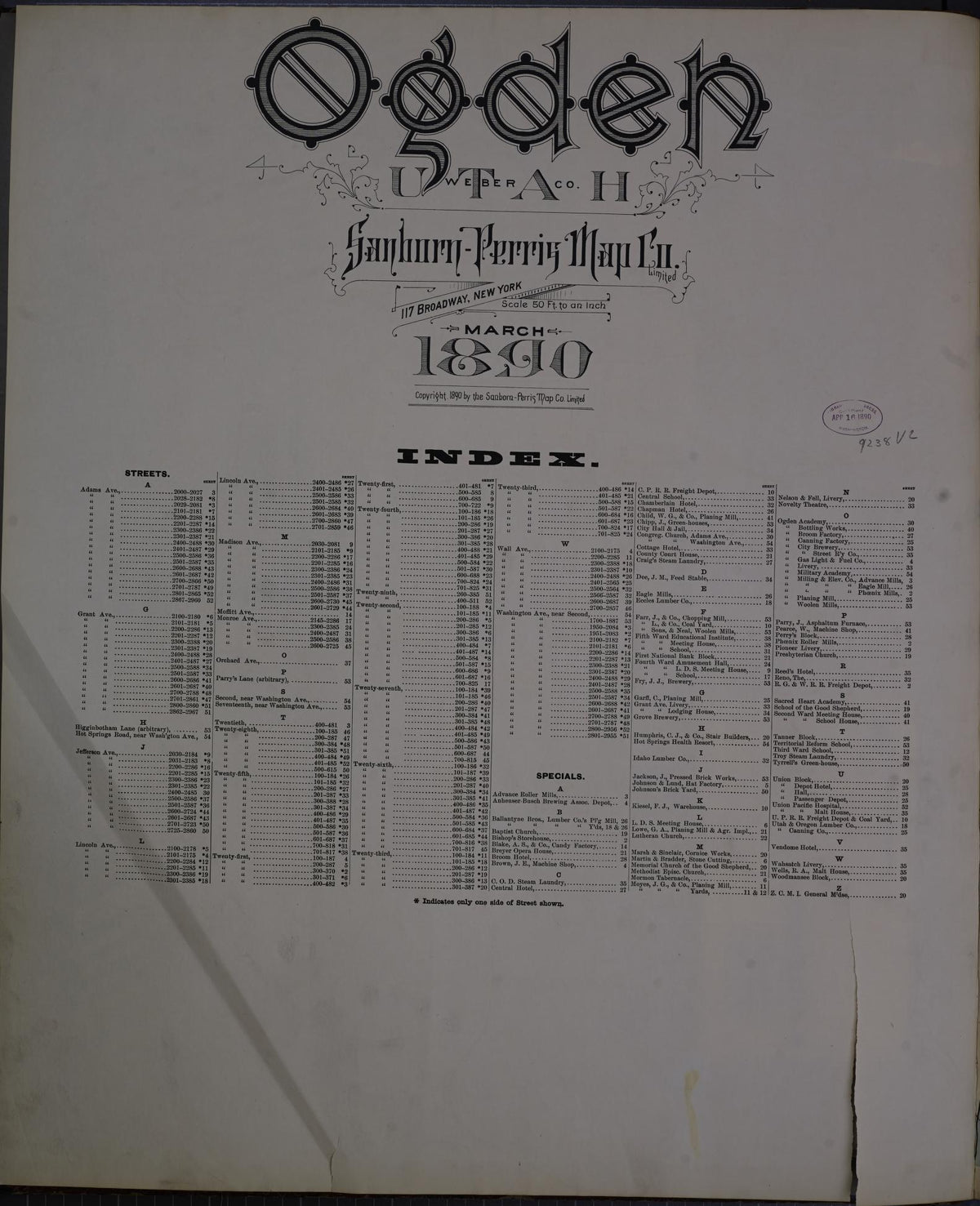 Sanborn Fire Insurance Map from Ogden, Weber County, Utah (1890), Sheet #0001 - Historic Sanborn Fire Insurance Map Print, vintage old map wall art, antique decor, genealogy gift, Utah Utah map