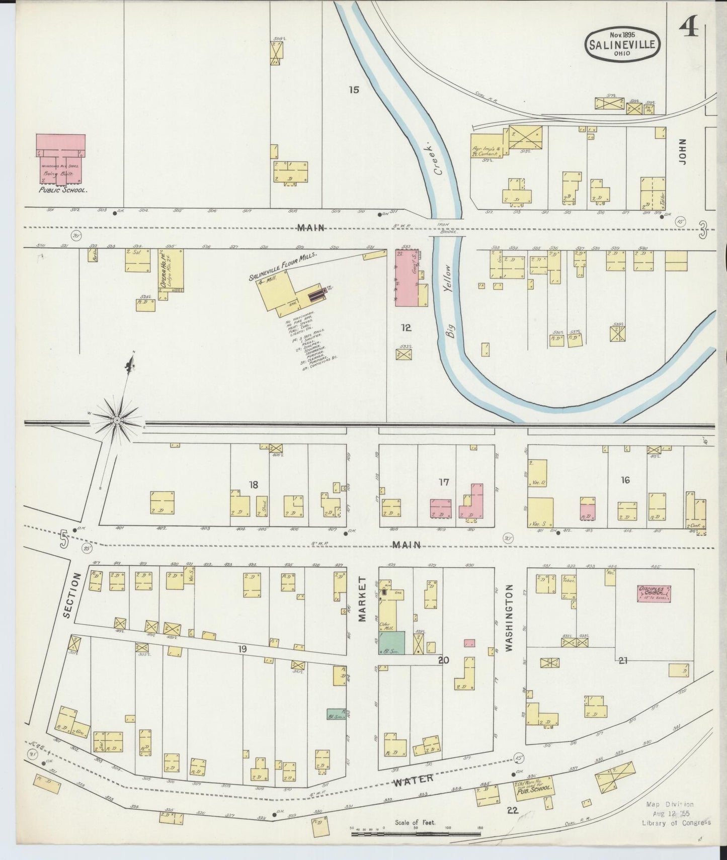 Sanborn Fire Insurance Map from Salineville, Columbiana County, Ohio (1895), Sheet #0004 - Historic Sanborn Fire Insurance Map Print, vintage old map wall art, antique decor, genealogy gift, Ohio Ohio map