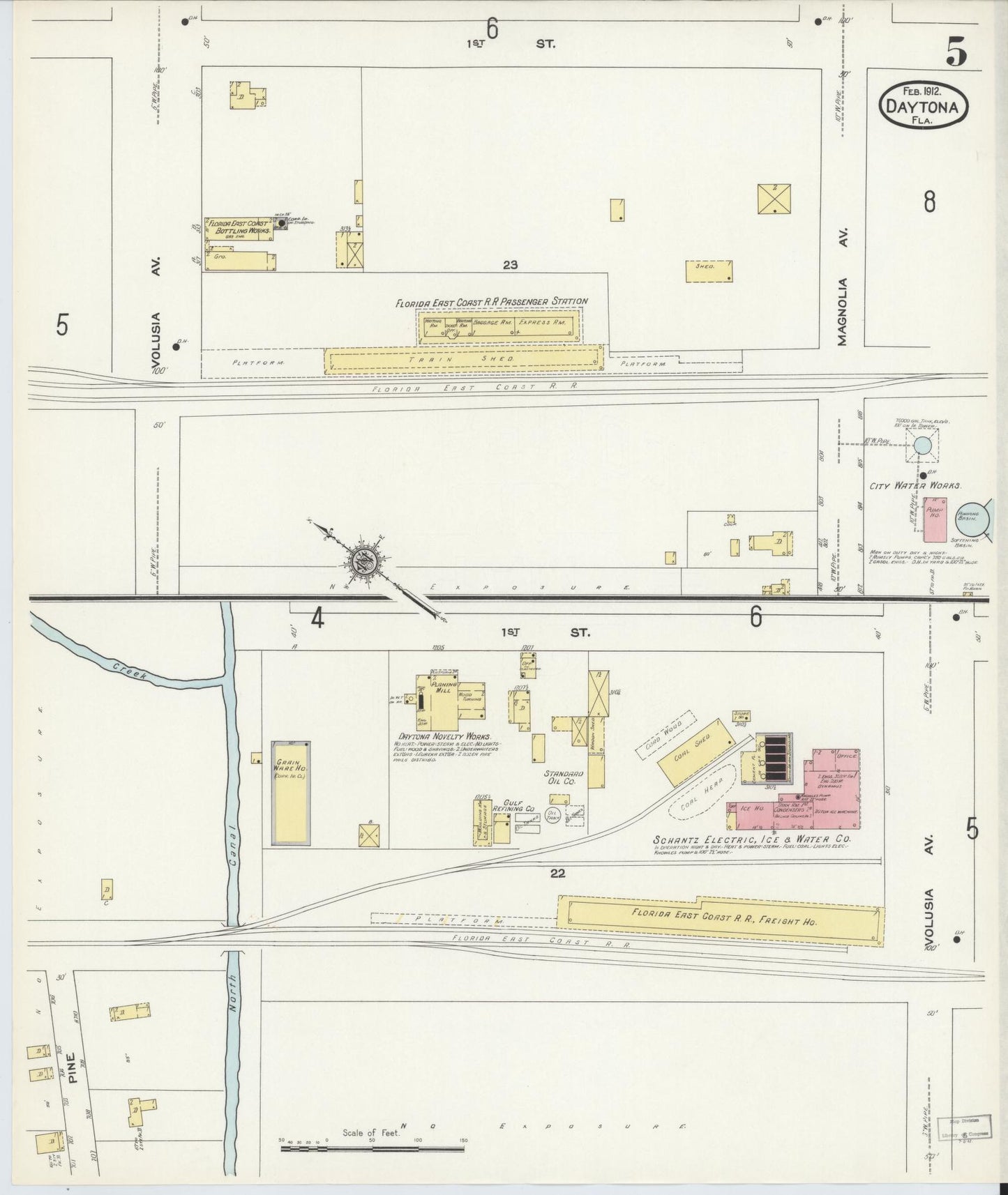 Sanborn Fire Insurance Map from Daytona, Volusia County, Florida (1912), Sheet #0005 - Historic Sanborn Fire Insurance Map Print, vintage old map wall art, antique decor, genealogy gift, Florida Florida map