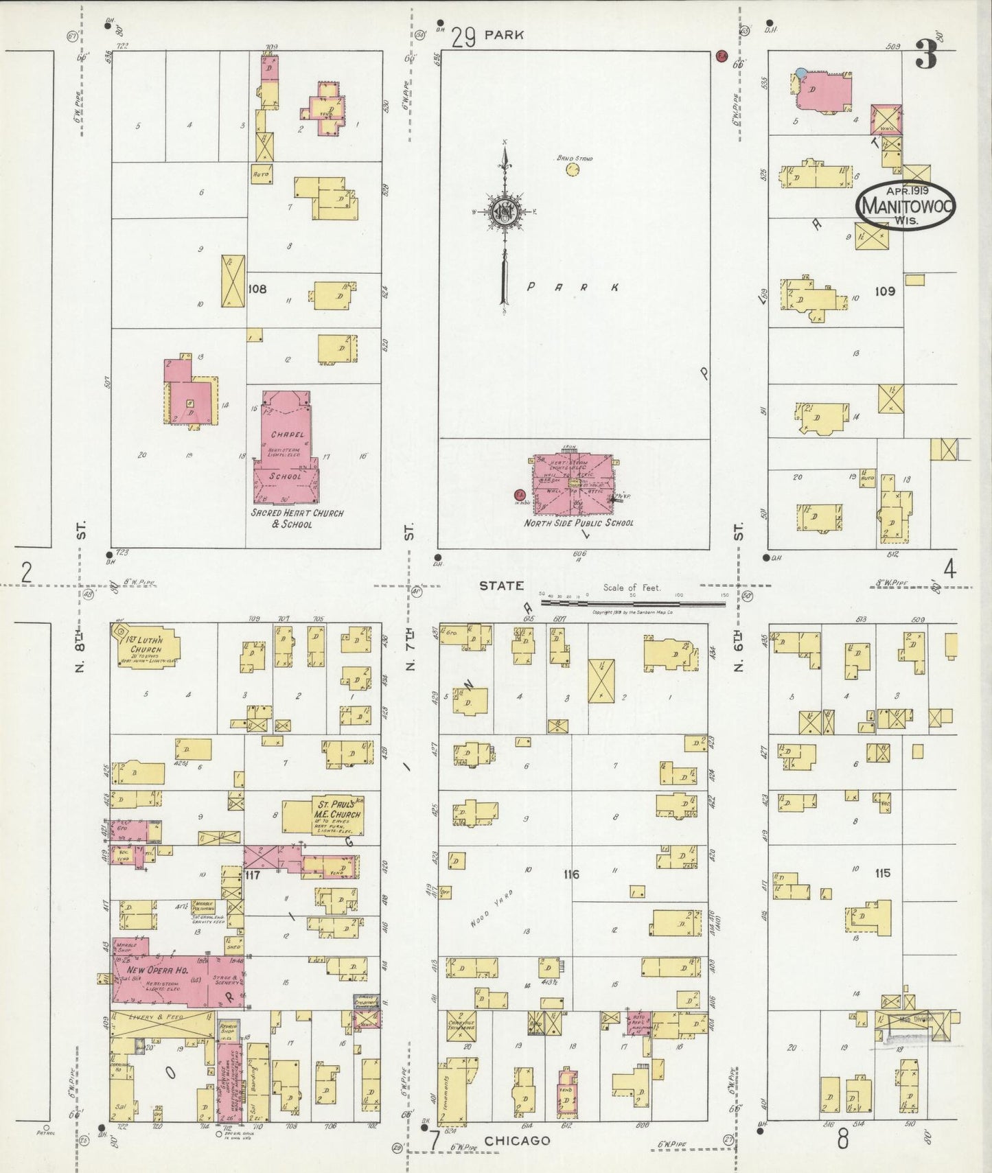 Sanborn Fire Insurance Map from Manitowoc, Manitowoc County, Wisconsin (1919), Sheet #0003 - Historic Sanborn Fire Insurance Map Print, vintage old map wall art, antique decor, genealogy gift, Wisconsin Wisconsin map