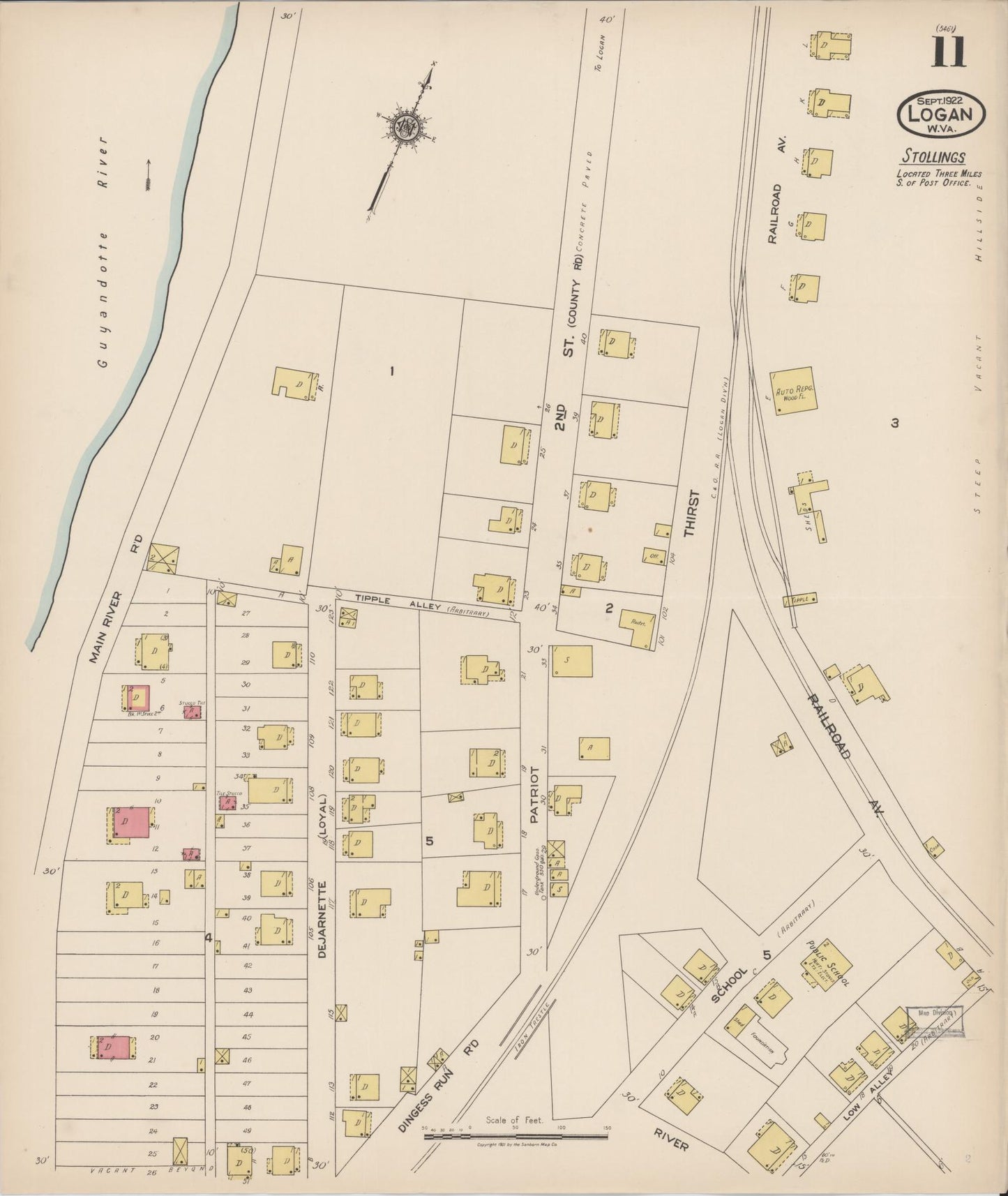 Sanborn Fire Insurance Map from Logan, Logan County, West Virginia (1922), Sheet #0011 - Historic Sanborn Fire Insurance Map Print, vintage old map wall art, antique decor, genealogy gift, West Virginia West Virginia map