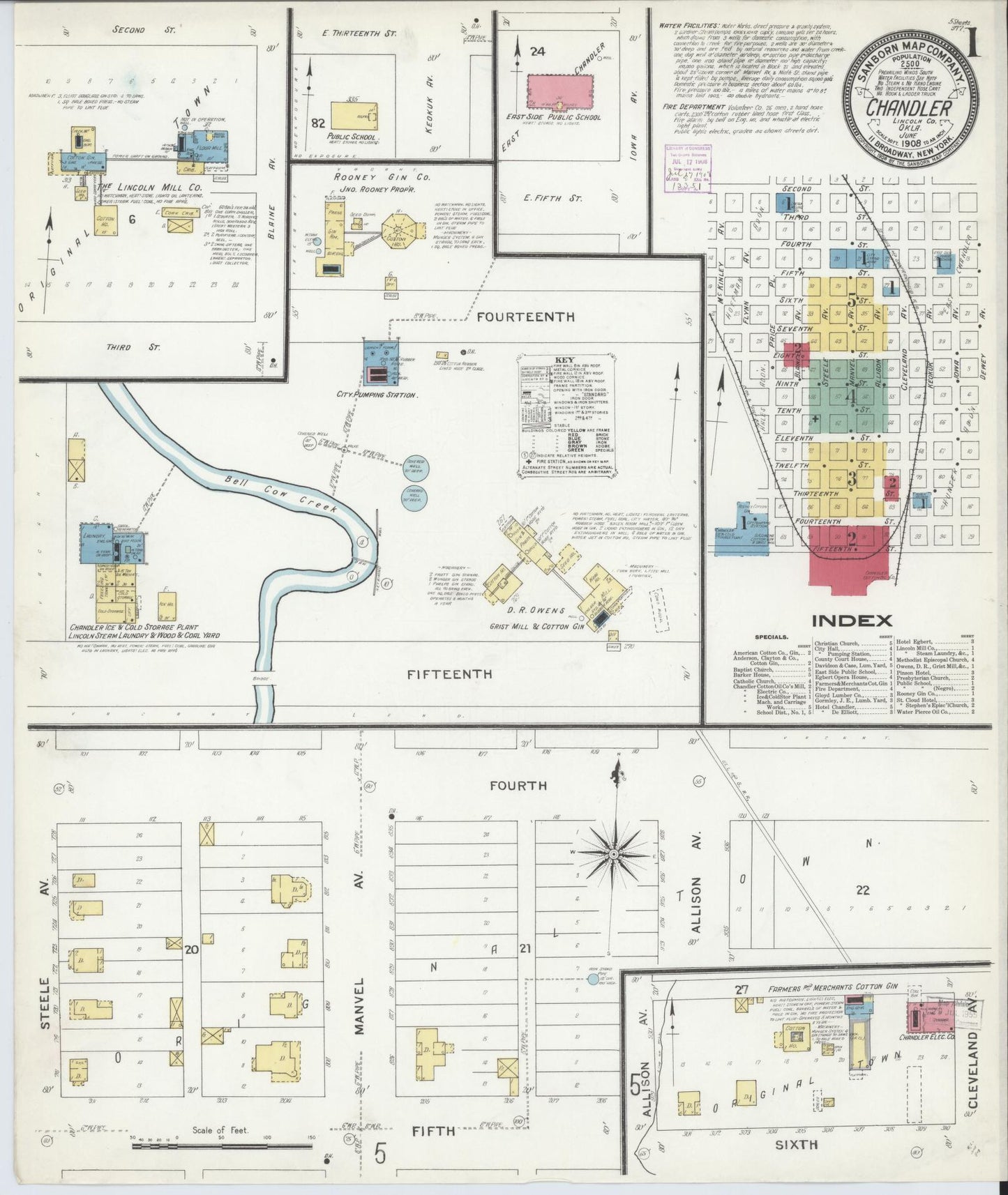 Sanborn Fire Insurance Map from Chandler, Lincoln County, Oklahoma (1908), Sheet #0001 - Historic Sanborn Fire Insurance Map Print, vintage old map wall art, antique decor, genealogy gift, Oklahoma Oklahoma map