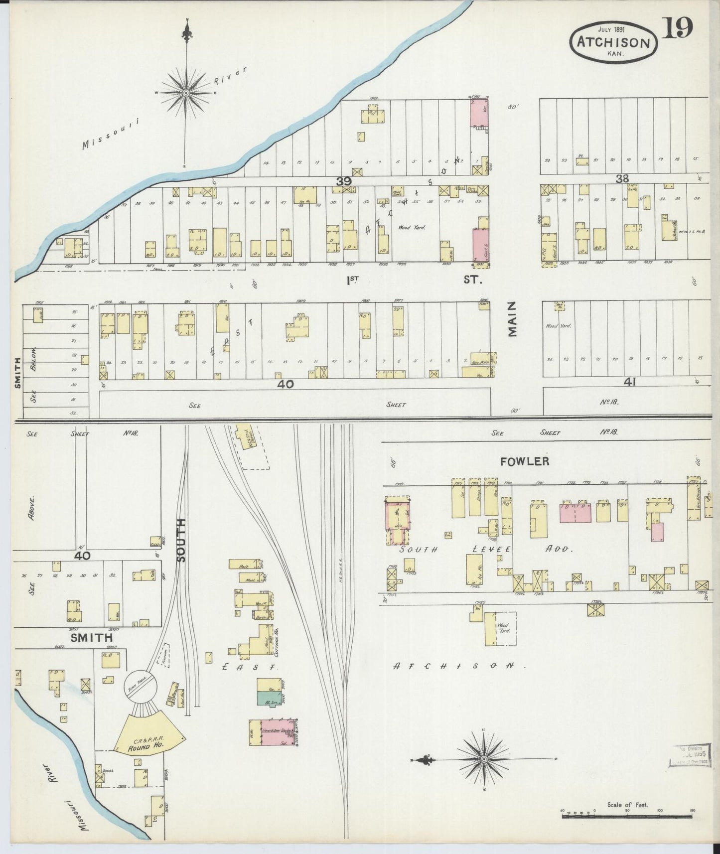 Sanborn Fire Insurance Map from Atchison, Atchison County, Kansas (1891), Sheet #0019 - Historic Sanborn Fire Insurance Map Print, vintage old map wall art, antique decor, genealogy gift, Kansas Kansas map