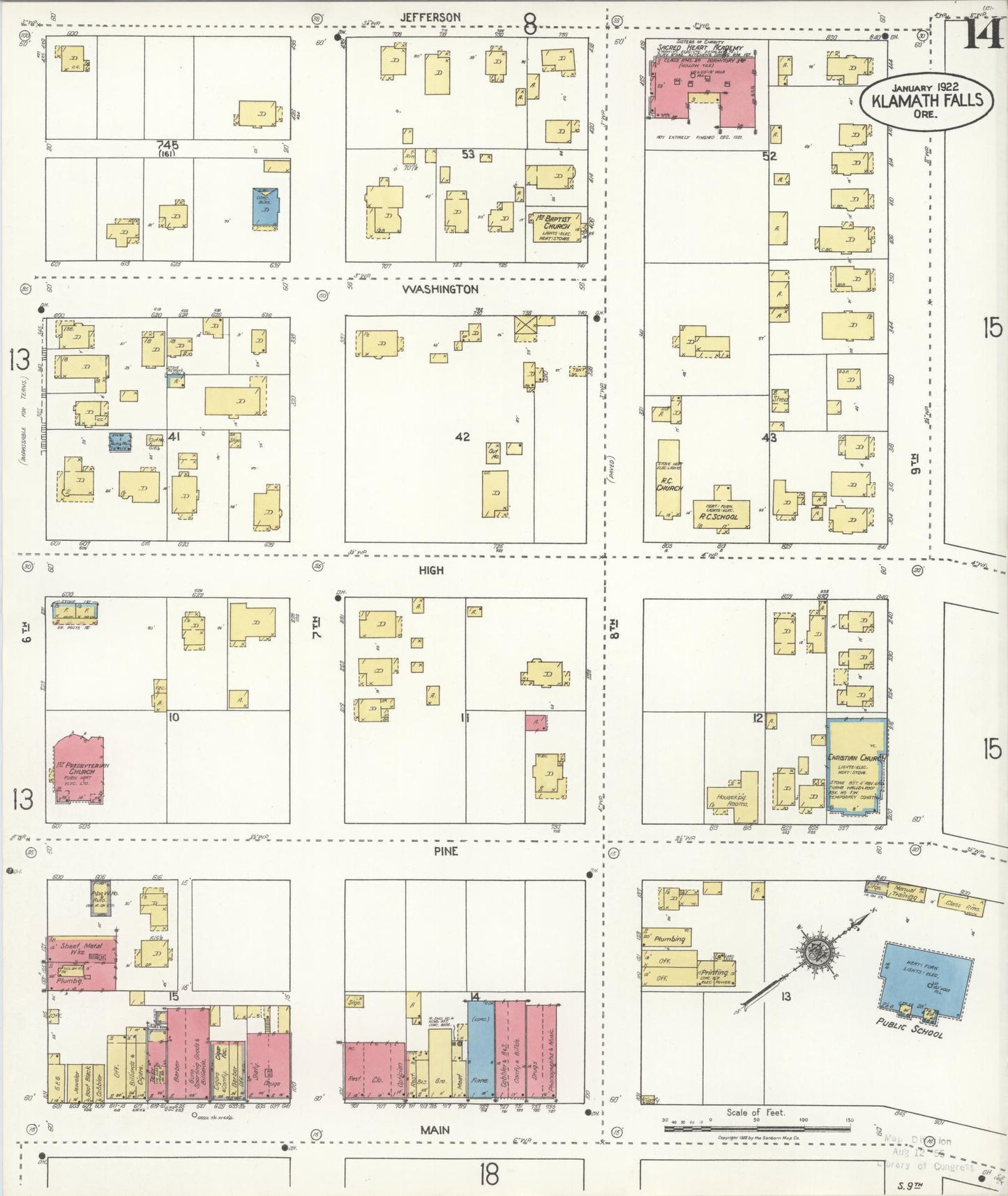Sanborn Fire Insurance Map from Klamath Falls, Klamath County, Oregon (1921), Sheet #0014 - Historic Sanborn Fire Insurance Map Print, vintage old map wall art, antique decor, genealogy gift, Oregon Oregon map