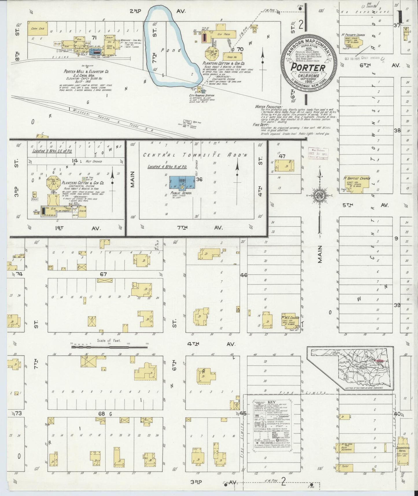 Sanborn Fire Insurance Map from Porter, Wagoner County, Oklahoma (1915), Sheet #0001 - Historic Sanborn Fire Insurance Map Print, vintage old map wall art, antique decor, genealogy gift, Oklahoma Oklahoma map