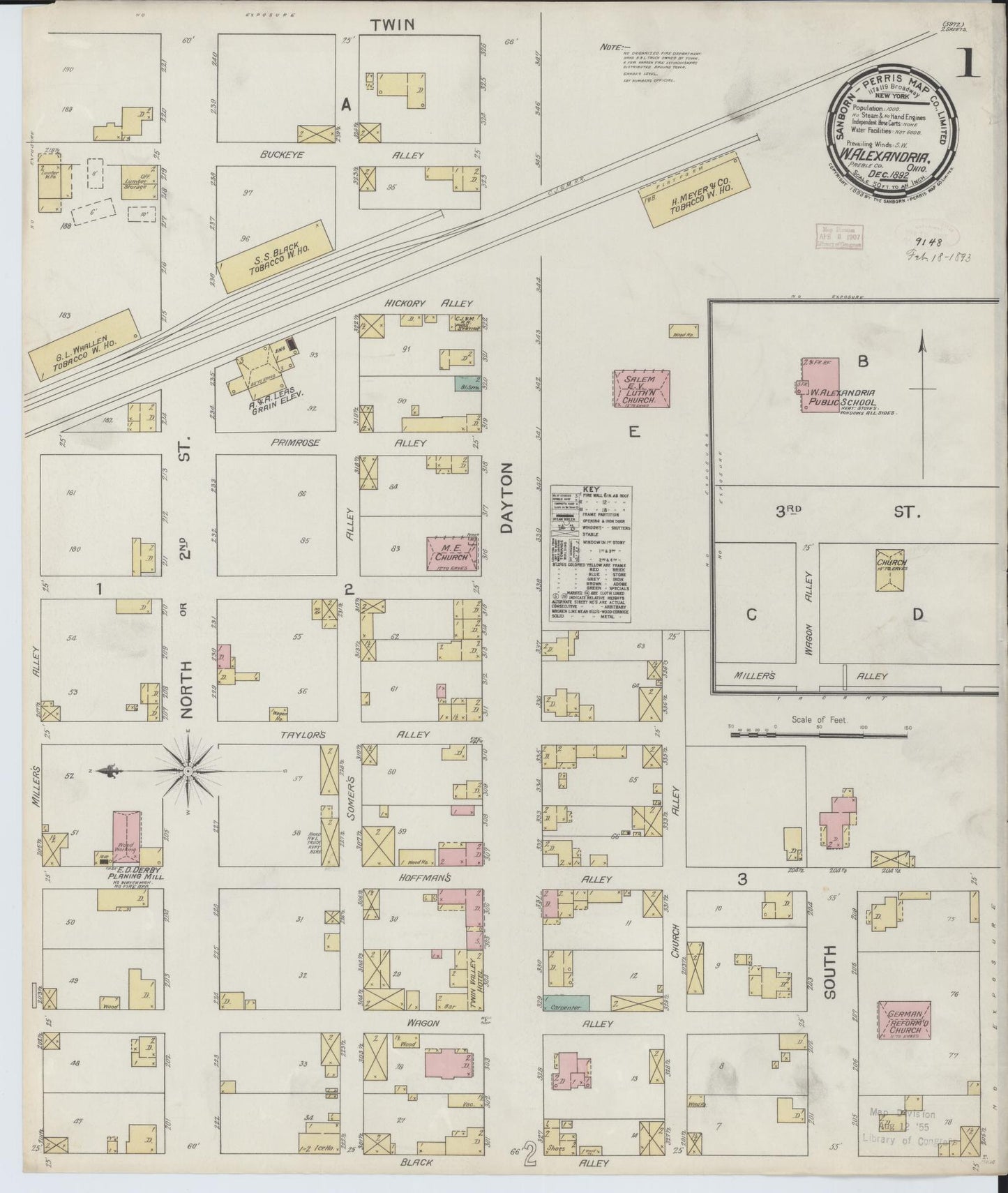 Sanborn Fire Insurance Map from West Alexandria, Preble County, Ohio (1892), Sheet #0001 - Historic Sanborn Fire Insurance Map Print, vintage old map wall art, antique decor, genealogy gift, Ohio Ohio map