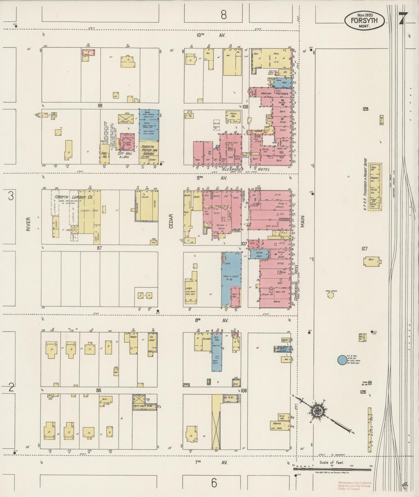 Sanborn Fire Insurance Map from Forsyth, Rosebud County, Montana (1920), Sheet #0007 - Historic Sanborn Fire Insurance Map Print, vintage old map wall art, antique decor, genealogy gift, Montana Montana map