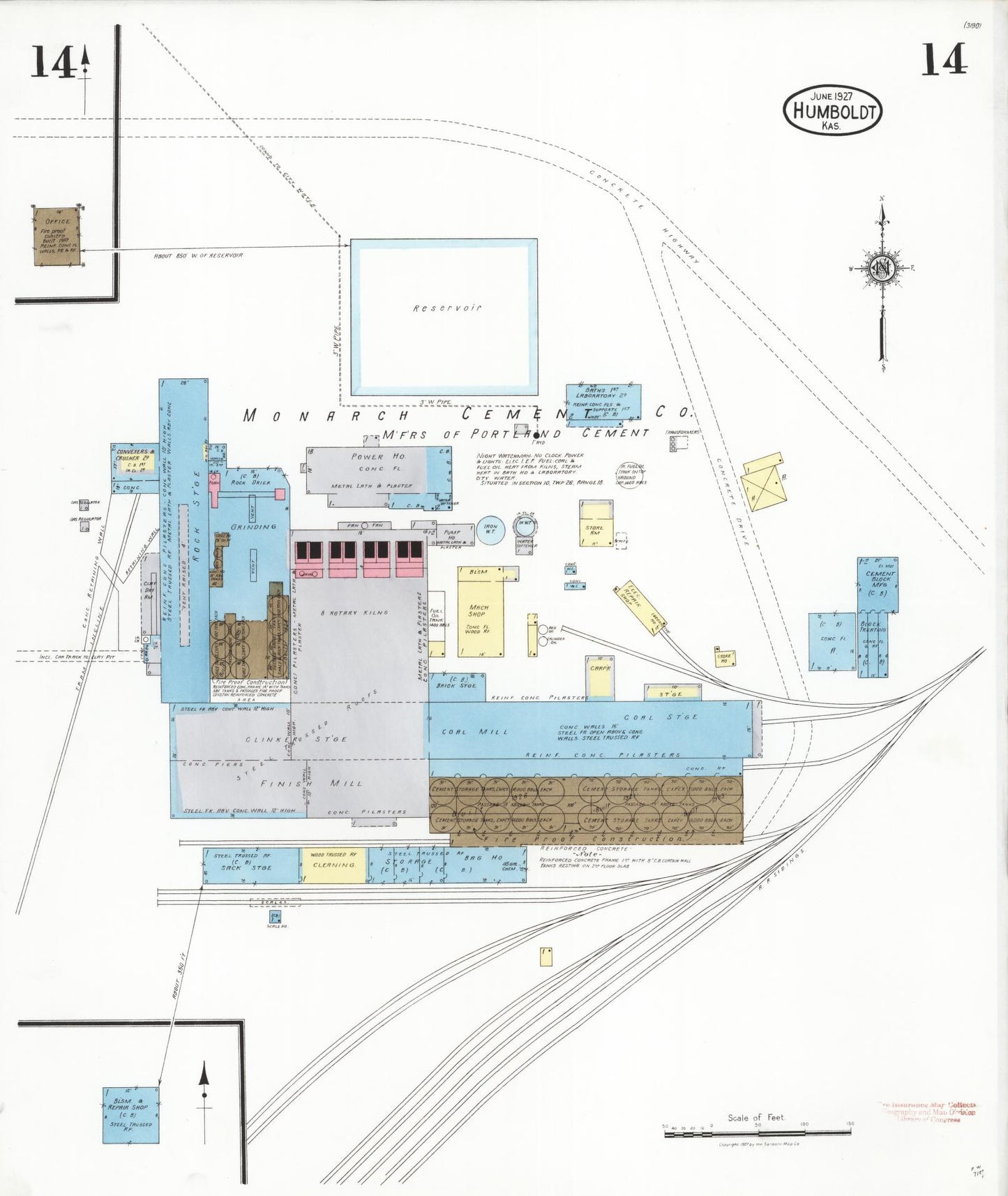 Sanborn Fire Insurance Map from Humboldt, Allen County, Kansas (1927), Sheet #0014 - Historic Sanborn Fire Insurance Map Print, vintage old map wall art, antique decor, genealogy gift, Kansas Kansas map
