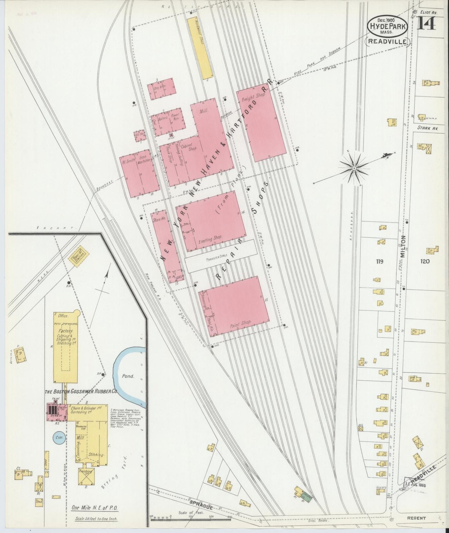 Sanborn Fire Insurance Map from Hyde Park, Norfolk County, Massachusetts (1900), Sheet #0014 - Historic Sanborn Fire Insurance Map Print, vintage old map wall art, antique decor, genealogy gift, Massachusetts Massachusetts map