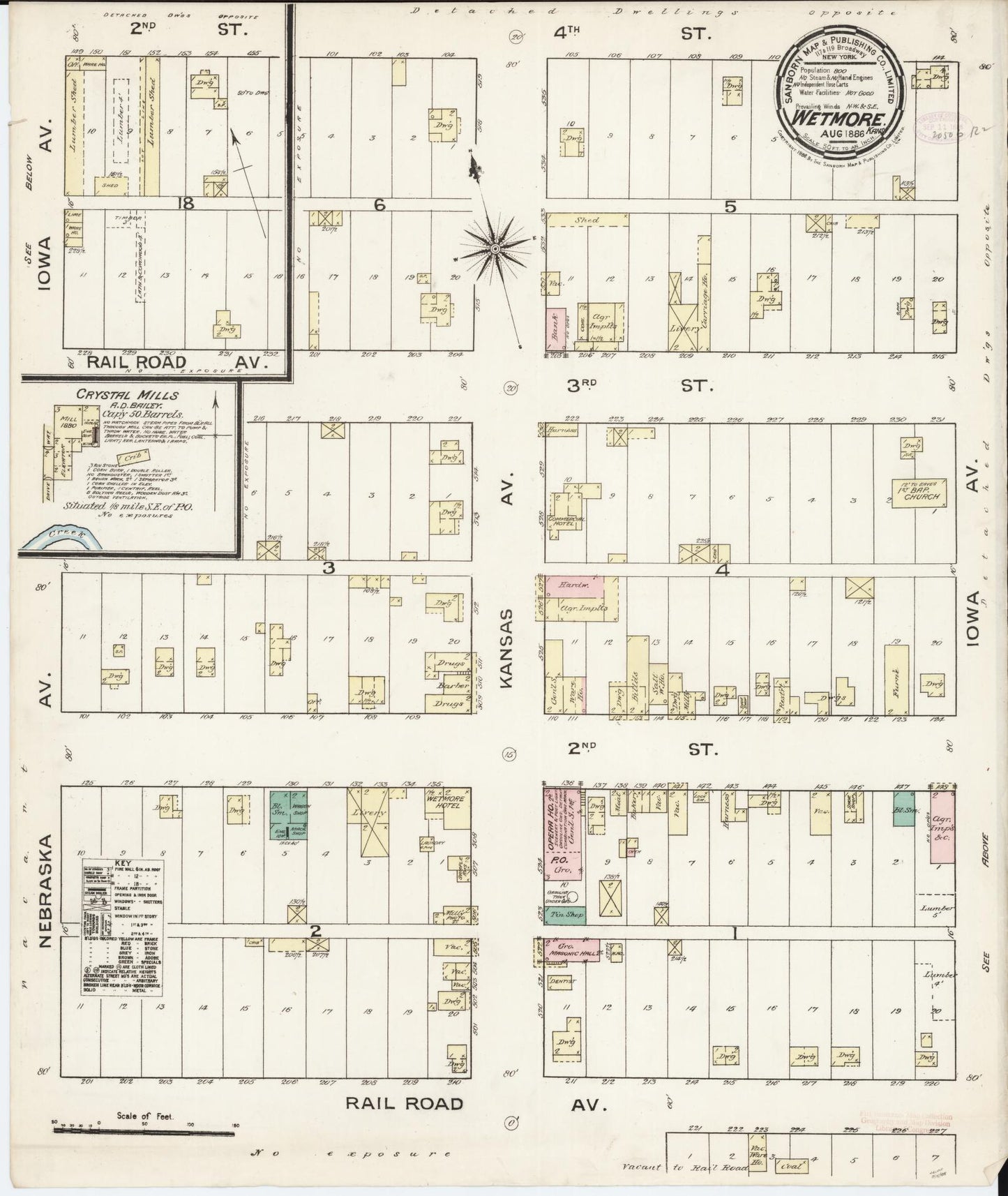 Sanborn Fire Insurance Map from Wetmore, Nemaha County, Kansas (1886), Sheet #0001 - Historic Sanborn Fire Insurance Map Print, vintage old map wall art, antique decor, genealogy gift, Kansas Kansas map