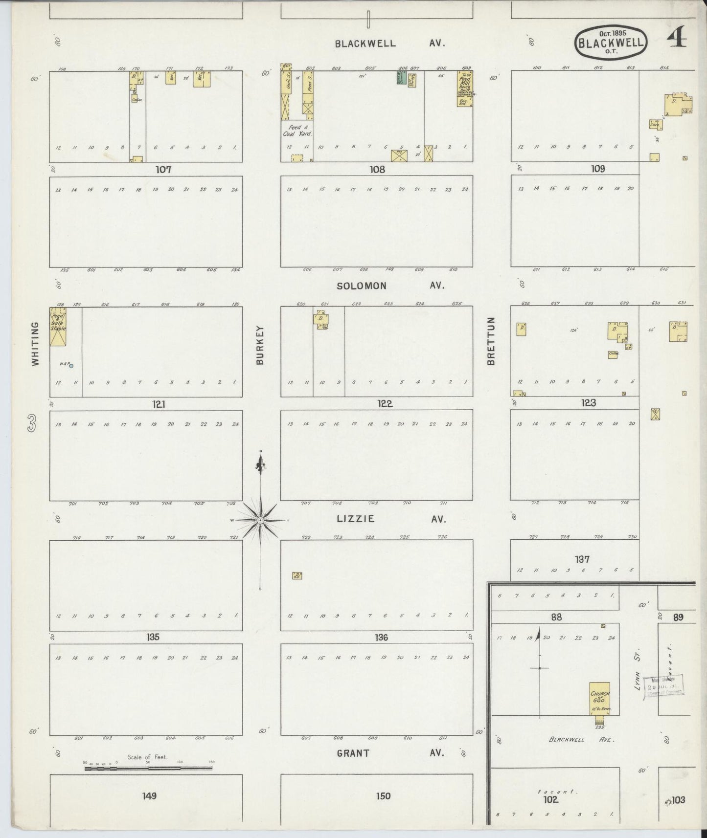 Sanborn Fire Insurance Map from Blackwell, Kay County, Oklahoma (1895), Sheet #0004 - Historic Sanborn Fire Insurance Map Print, vintage old map wall art, antique decor, genealogy gift, Oklahoma Oklahoma map