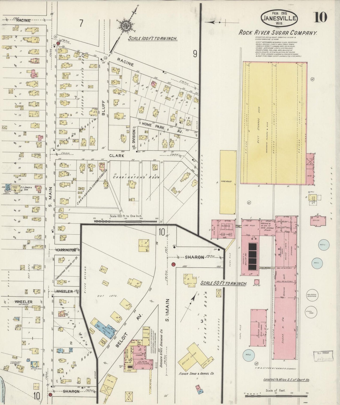 Sanborn Fire Insurance Map from Janesville, Rock County, Wisconsin (1915), Sheet #0010 - Historic Sanborn Fire Insurance Map Print, vintage old map wall art, antique decor, genealogy gift, Wisconsin Wisconsin map