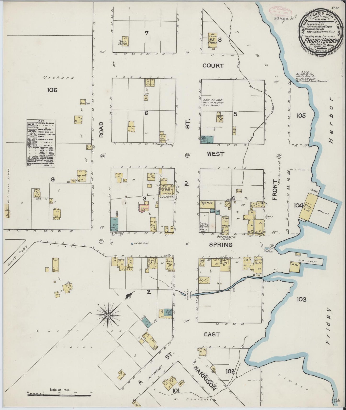 Sanborn Fire Insurance Map from Friday Harbor, San Juan County, Washington (1892), Sheet #0001 - Historic Sanborn Fire Insurance Map Print, vintage old map wall art, antique decor, genealogy gift, Washington Washington map