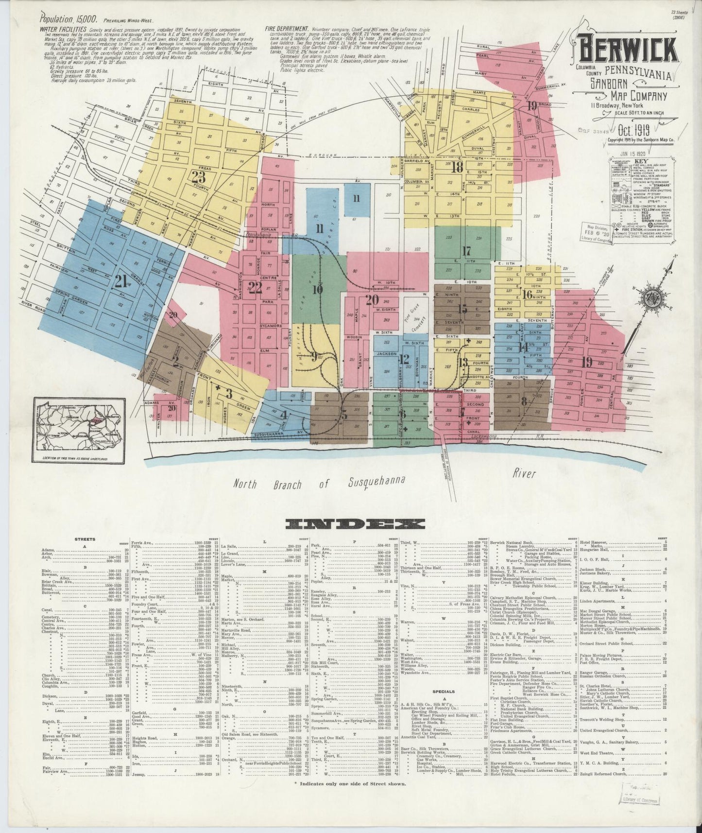Sanborn Fire Insurance Map from Berwick, Columbia County, Pennsylvania. (1918) – Historic Sanborn Fire Insurance Map Print