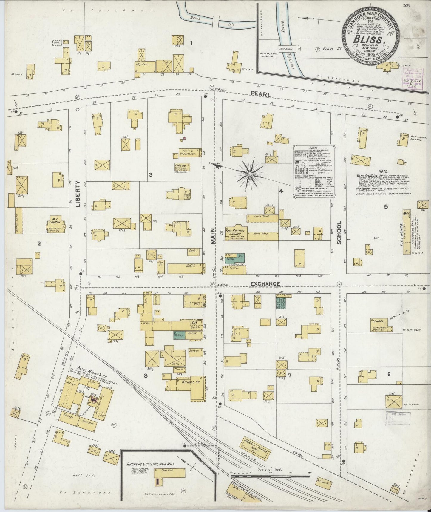 Sanborn Fire Insurance Map from Bliss, Wyoming County, New York (1905), Sheet #0001 - Historic Sanborn Fire Insurance Map Print, vintage old map wall art, antique decor, genealogy gift, Bliss Wyoming map