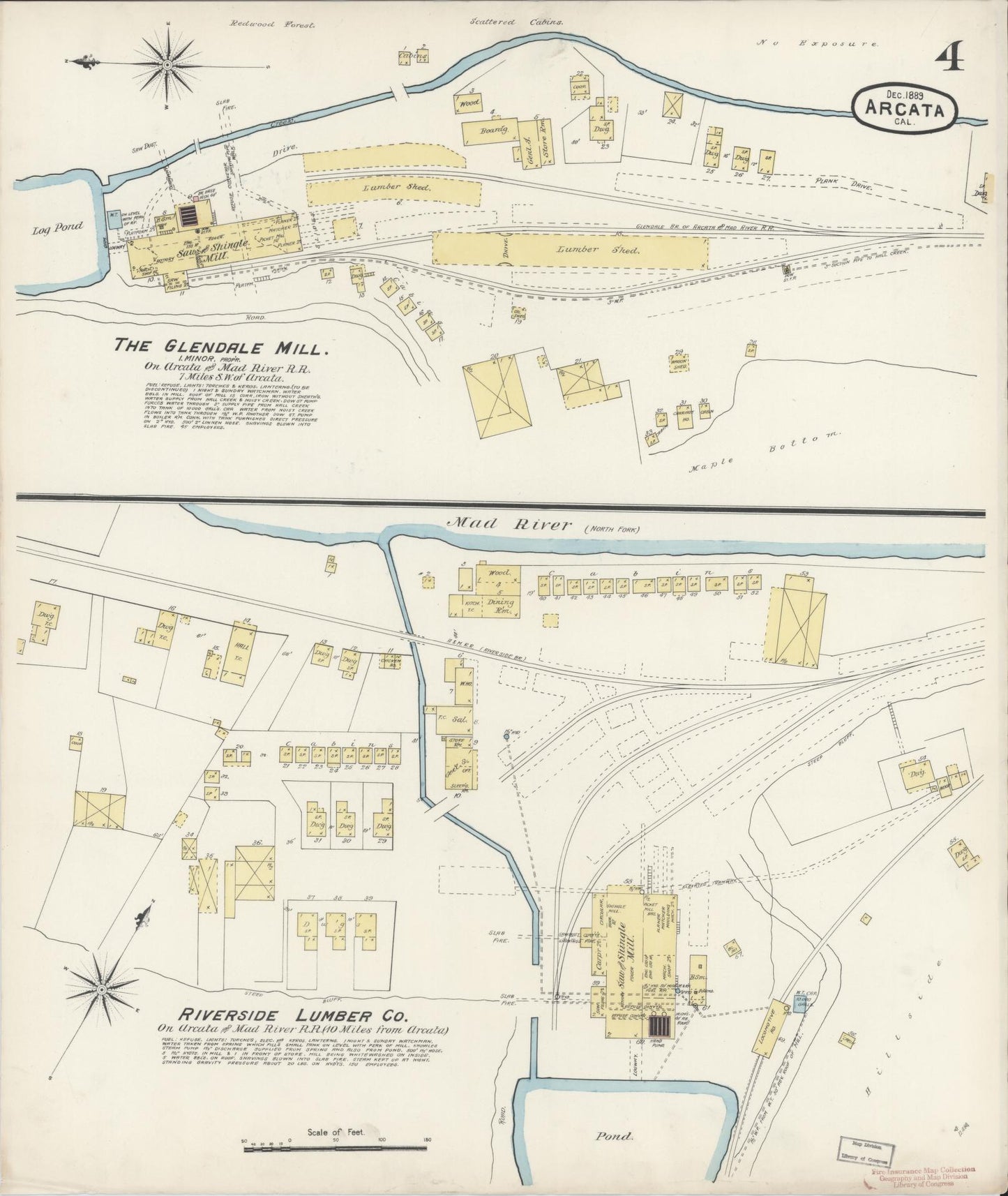 Sanborn Fire Insurance Map from Arcata, Humboldt County, California (1889), Sheet #0004 - Historic Sanborn Fire Insurance Map Print, vintage old map wall art, antique decor, genealogy gift, California California map