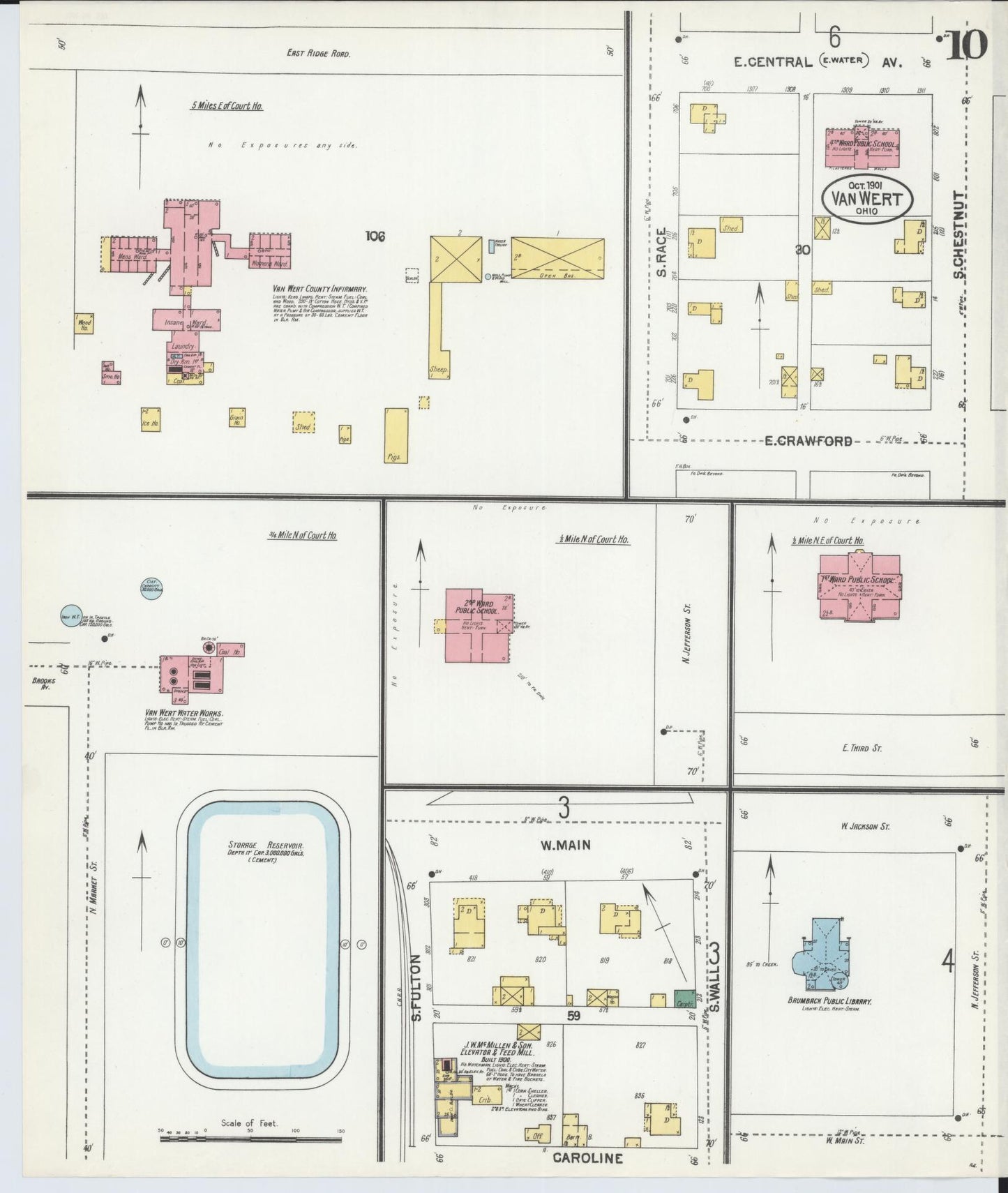 Sanborn Fire Insurance Map from Van Wert, Van Wert County, Ohio (1901), Sheet #0010 - Historic Sanborn Fire Insurance Map Print, vintage old map wall art, antique decor, genealogy gift, Ohio Ohio map