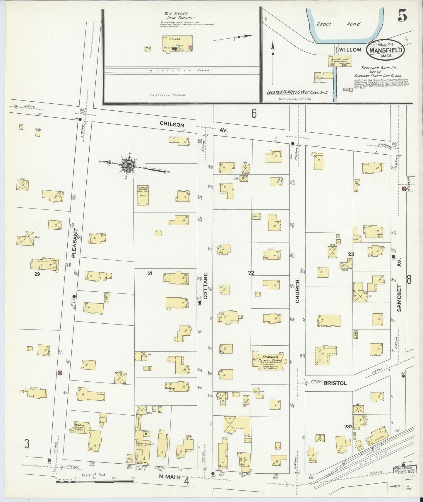 Sanborn Fire Insurance Map from Mansfield, Bristol County, Massachusetts (1911), Sheet #0005 - Historic Sanborn Fire Insurance Map Print, vintage old map wall art, antique decor, genealogy gift, Massachusetts Massachusetts map