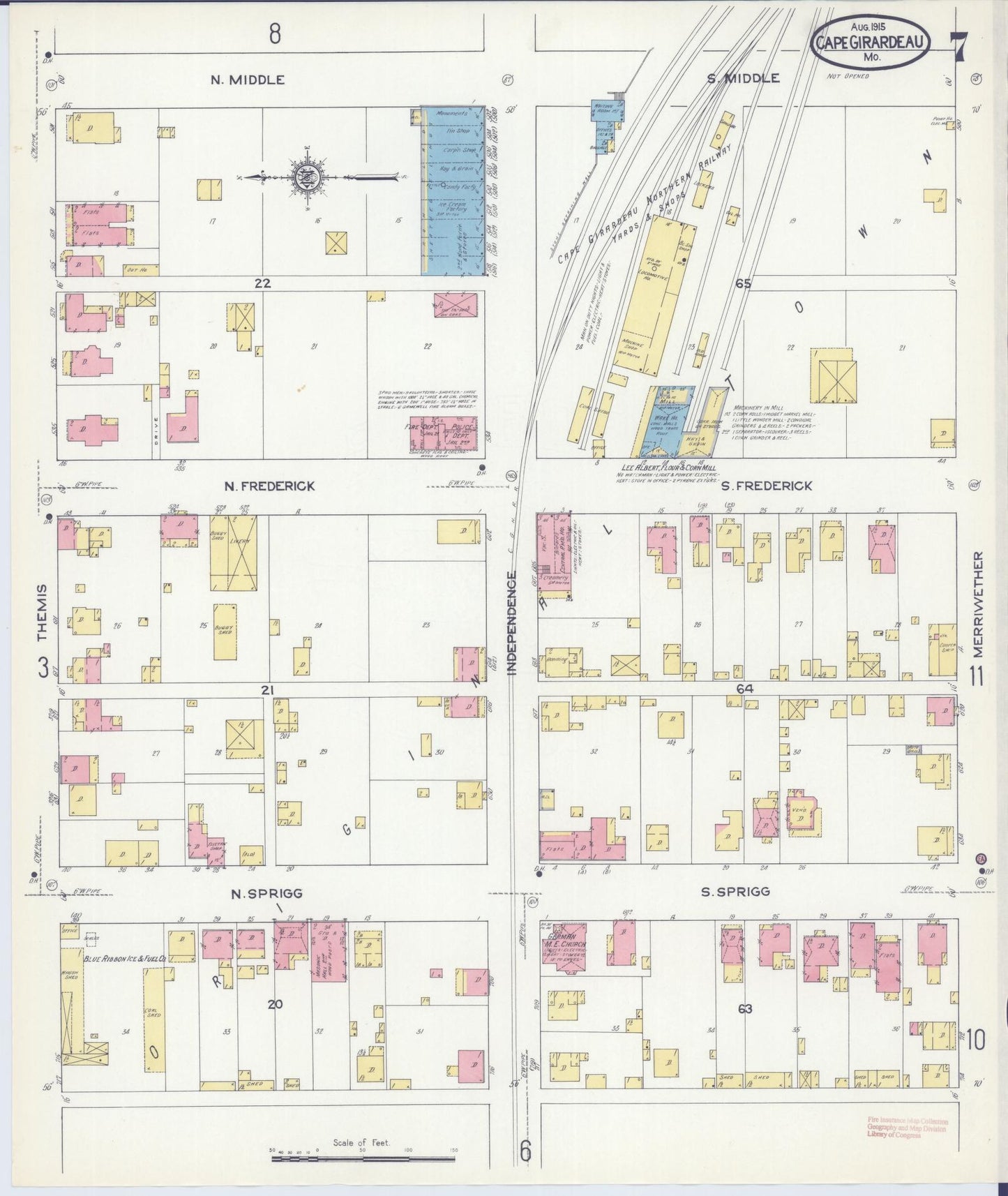 Sanborn Fire Insurance Map from Cape Girardeau, Cape Girardeau County, Missouri (1915), Sheet #0007 - Historic Sanborn Fire Insurance Map Print, vintage old map wall art, antique decor, genealogy gift, Missouri Missouri map