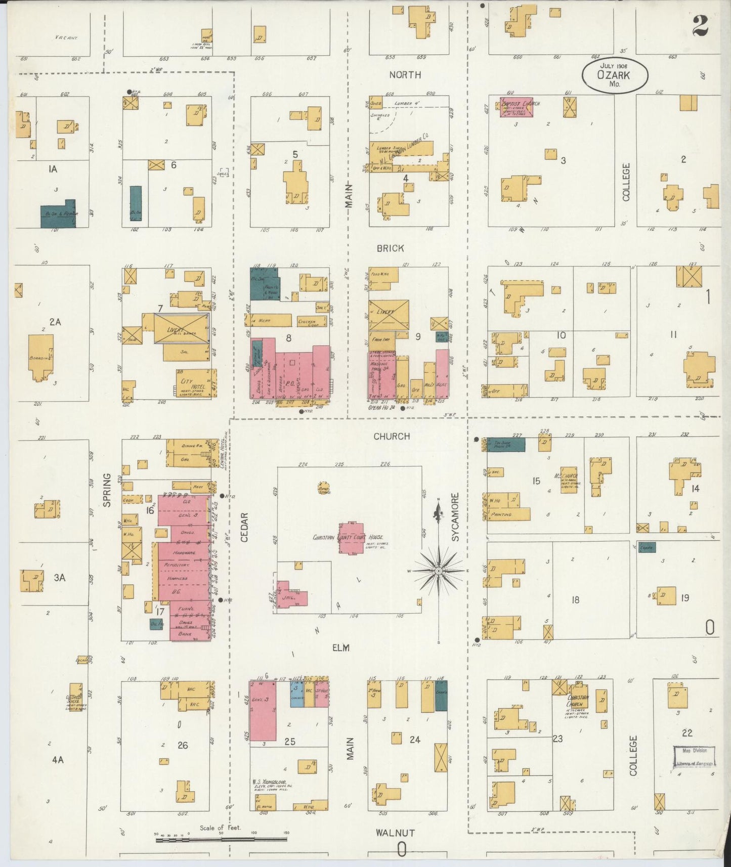 Sanborn Fire Insurance Map from Ozark, Christian County, Missouri (1906), Sheet #0002 - Complete Map Set gallery image, historic Sanborn map, vintage wall art, Missouri Missouri