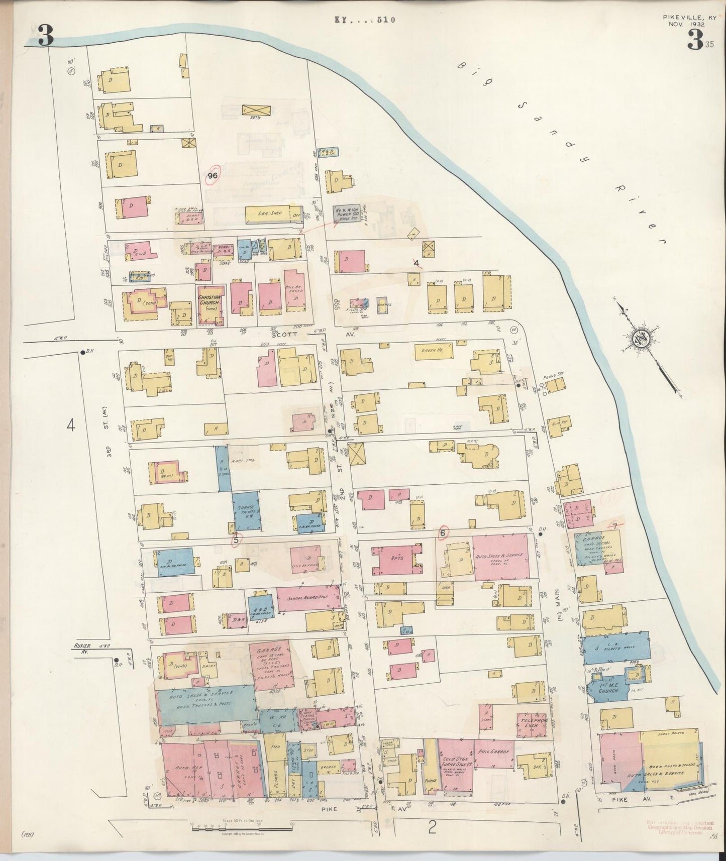 Sanborn Fire Insurance Map from Pikeville, Pike County, Kentucky (1949), Sheet #0003 - Historic Sanborn Fire Insurance Map Print, vintage old map wall art, antique decor, genealogy gift, Kentucky Kentucky map
