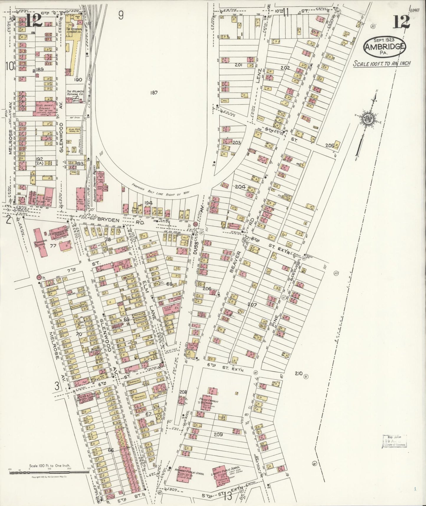 Sanborn Fire Insurance Map from Ambridge, Beaver County, Pennsylvania (1923), Sheet #0012 - Historic Sanborn Fire Insurance Map Print, vintage old map wall art, antique decor, genealogy gift, Pennsylvania Pennsylvania map