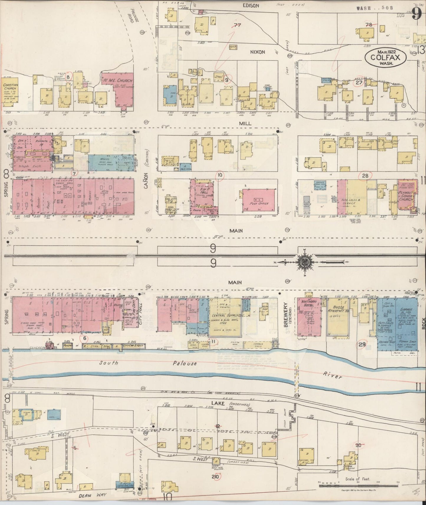 Sanborn Fire Insurance Map from Colfax, Whitman County, Washington (1939), Sheet #0009 - Historic Sanborn Fire Insurance Map Print, vintage old map wall art, antique decor, genealogy gift, Washington Washington map
