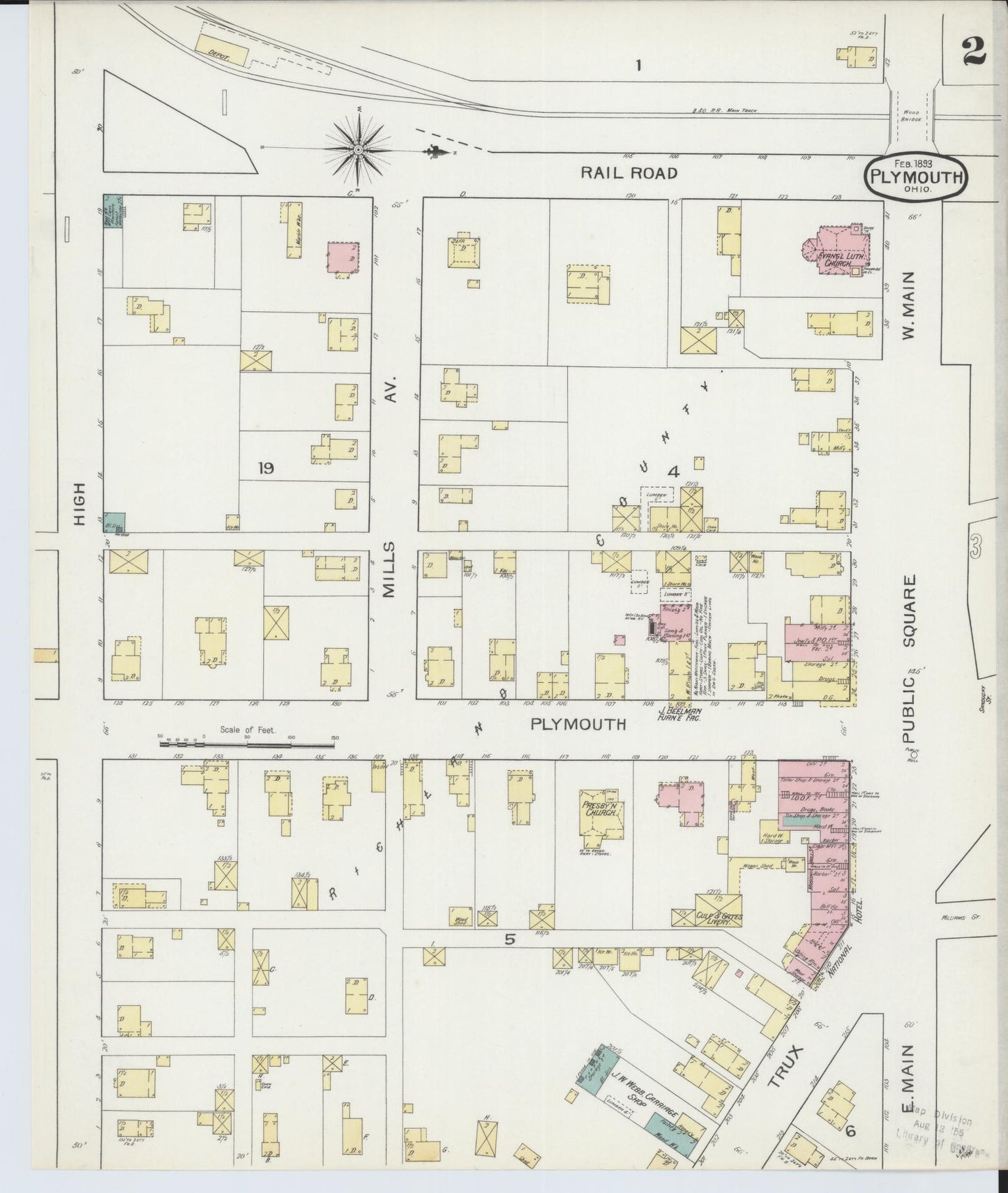 Sanborn Fire Insurance Map from Plymouth, Huron And Richland Counties, Ohio (1893), Sheet #0002 - Historic Sanborn Fire Insurance Map Print, vintage old map wall art, antique decor, genealogy gift, Ohio Ohio map