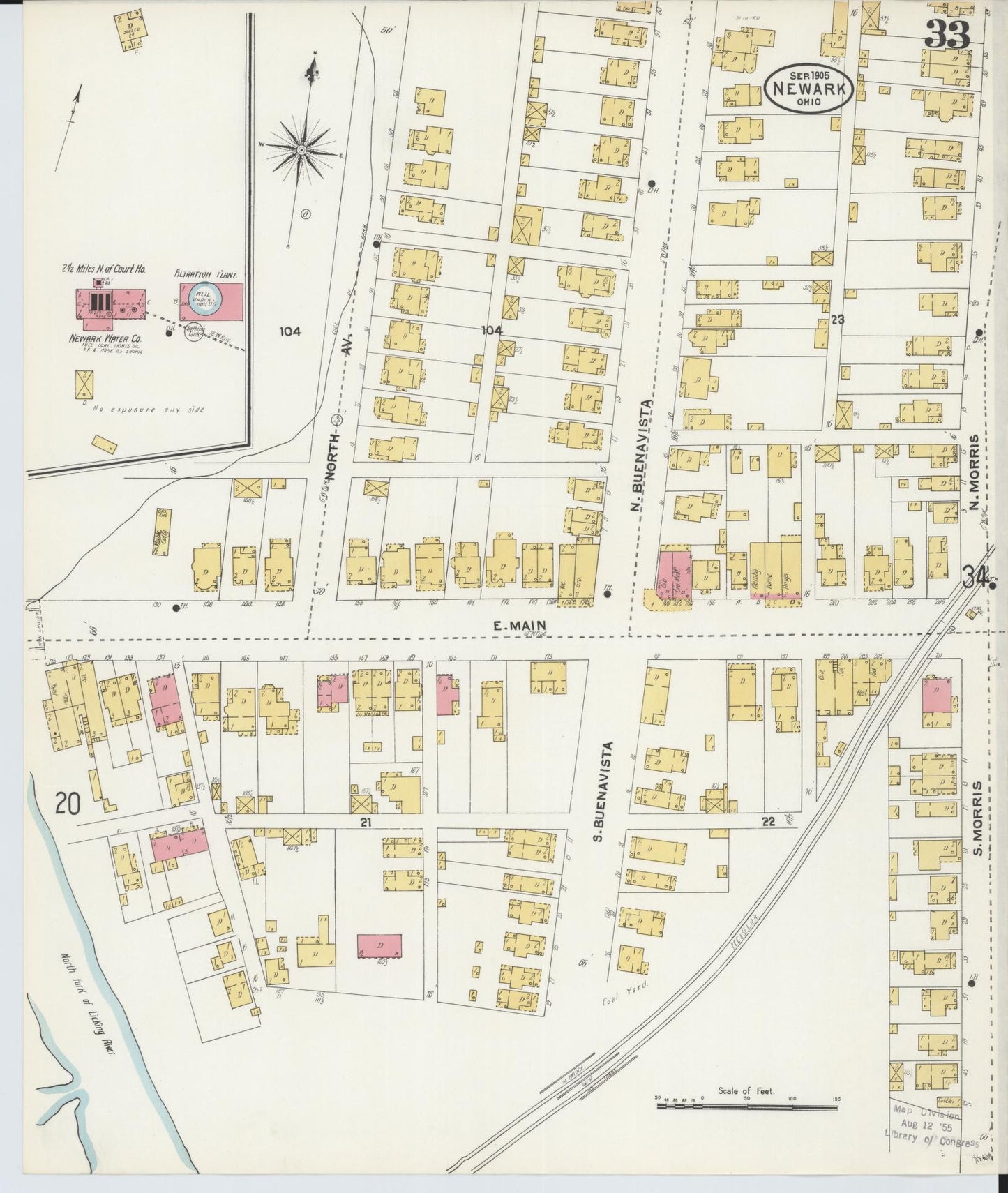 Sanborn Fire Insurance Map from Newark, Licking County, Ohio (1905), Sheet #0033 - Historic Sanborn Fire Insurance Map Print, vintage old map wall art, antique decor, genealogy gift, Ohio Ohio map