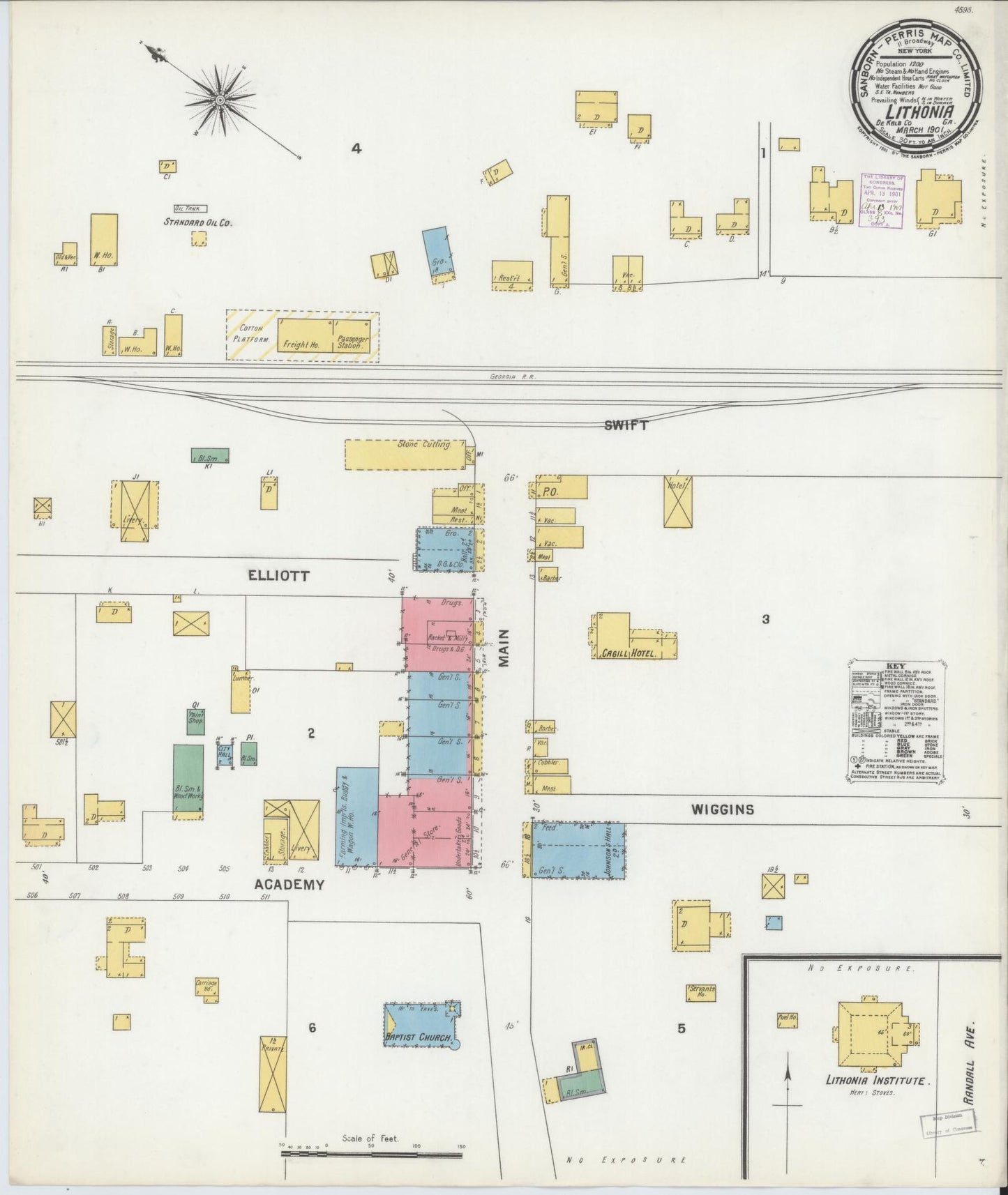 Sanborn Fire Insurance Map from Lithonia, Dekalb County, Georgia (1901), Sheet #0001 - Historic Sanborn Fire Insurance Map Print, vintage old map wall art, antique decor, genealogy gift, Georgia Georgia map