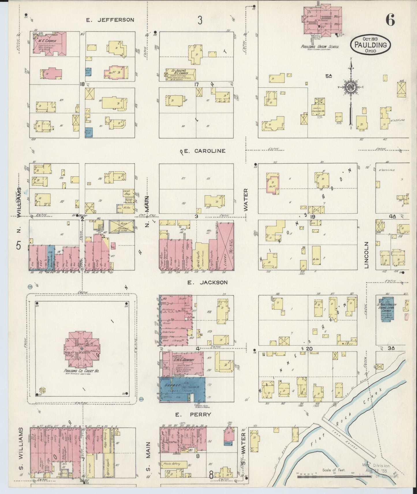 Sanborn Fire Insurance Map from Paulding, Paulding County, Ohio (1913), Sheet #0006 - Historic Sanborn Fire Insurance Map Print, vintage old map wall art, antique decor, genealogy gift, Ohio Ohio map
