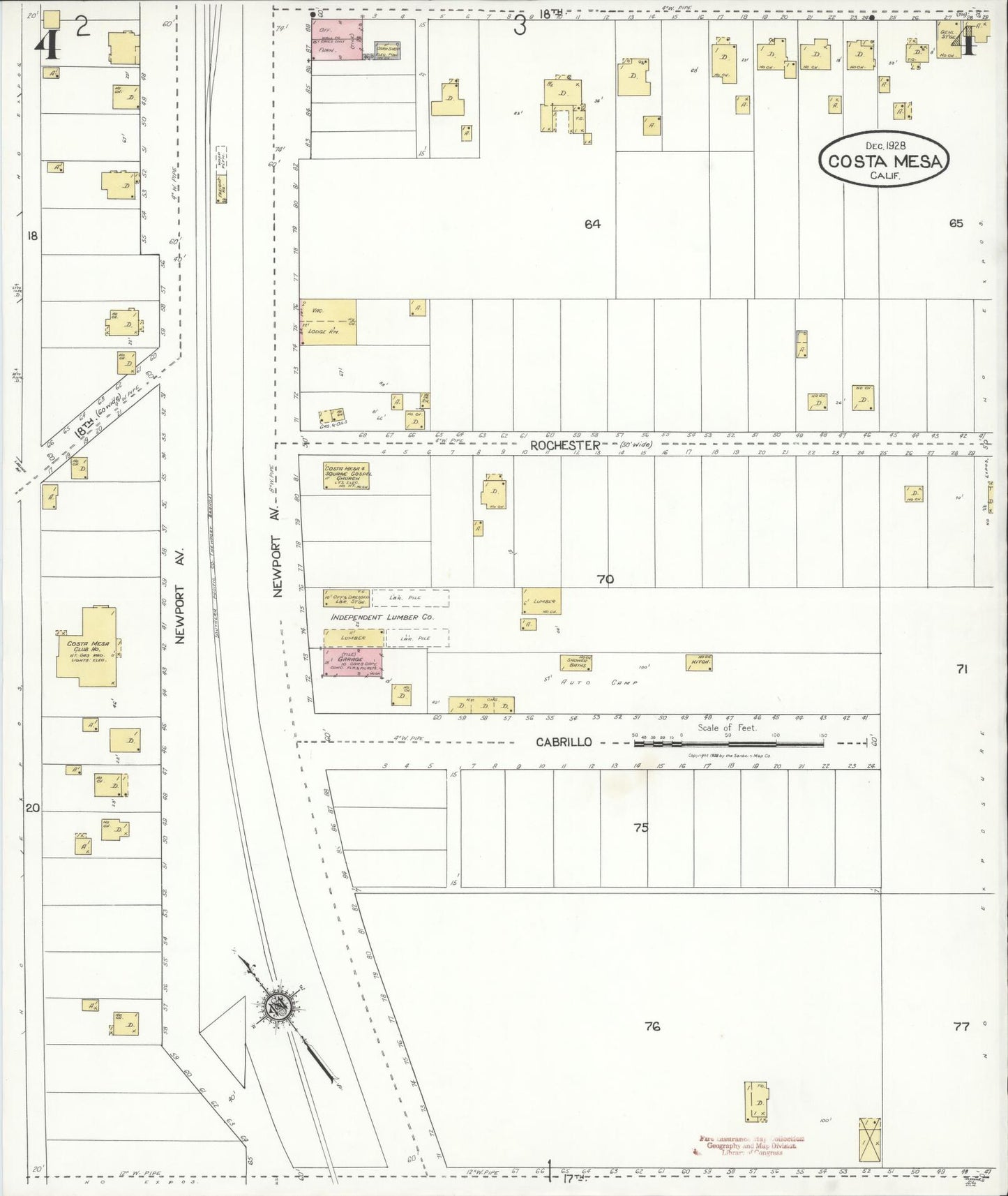 Sanborn Fire Insurance Map from Costa Mesa, Orange County, California (1928), Sheet #0004 - Historic Sanborn Fire Insurance Map Print, vintage old map wall art, antique decor, genealogy gift, California California map