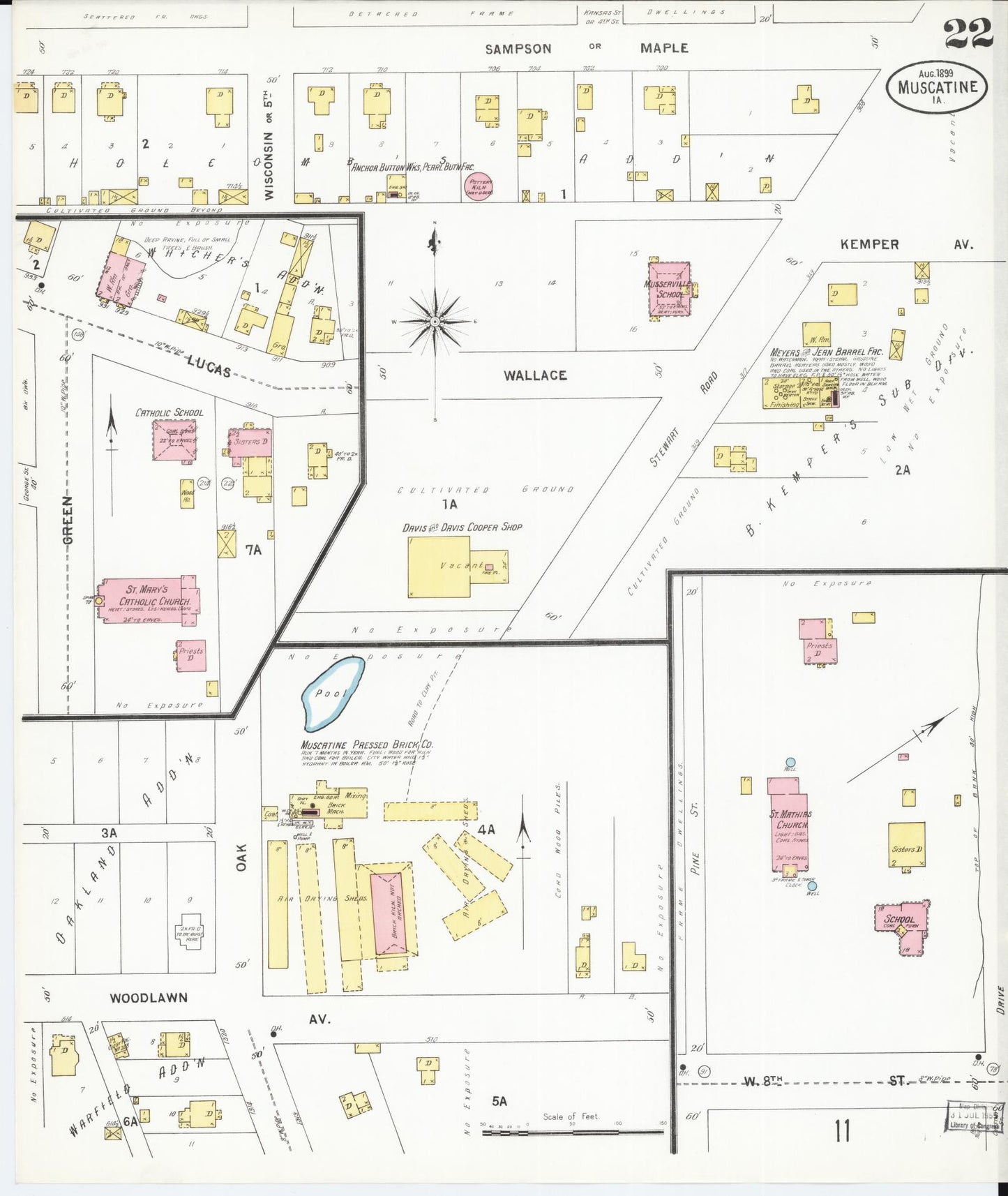 Sanborn Fire Insurance Map from Muscatine, Muscatine County, Iowa (1899), Sheet #0022 - Historic Sanborn Fire Insurance Map Print