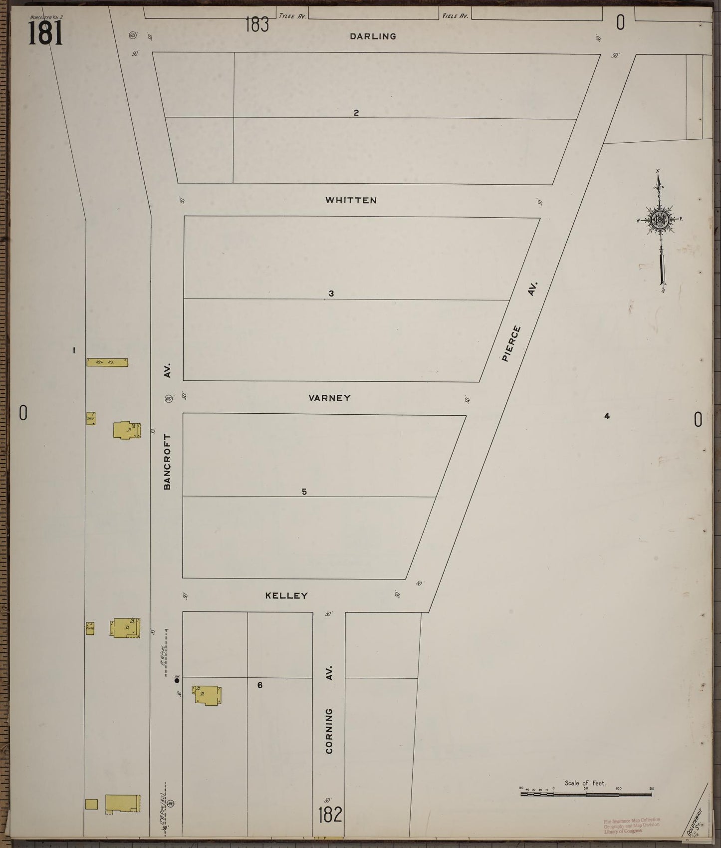 Sanborn Fire Insurance Map from Worcester, Worcester County, Massachusetts (1910), Sheet #0181 - Historic Sanborn Fire Insurance Map Print, vintage old map wall art, antique decor, genealogy gift, Massachusetts Massachusetts map