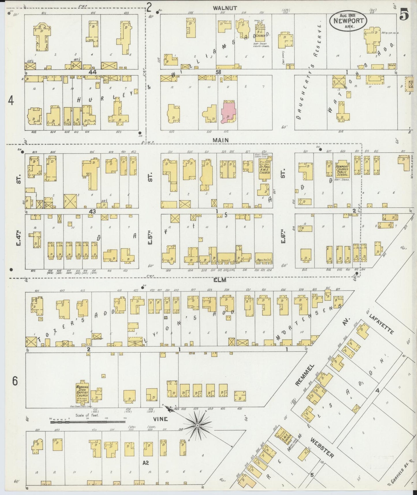 Sanborn Fire Insurance Map from Newport, Jackson County, Arkansas (1901), Sheet #0005 - Historic Sanborn Fire Insurance Map Print, vintage old map wall art, antique decor, genealogy gift, Arkansas Arkansas map