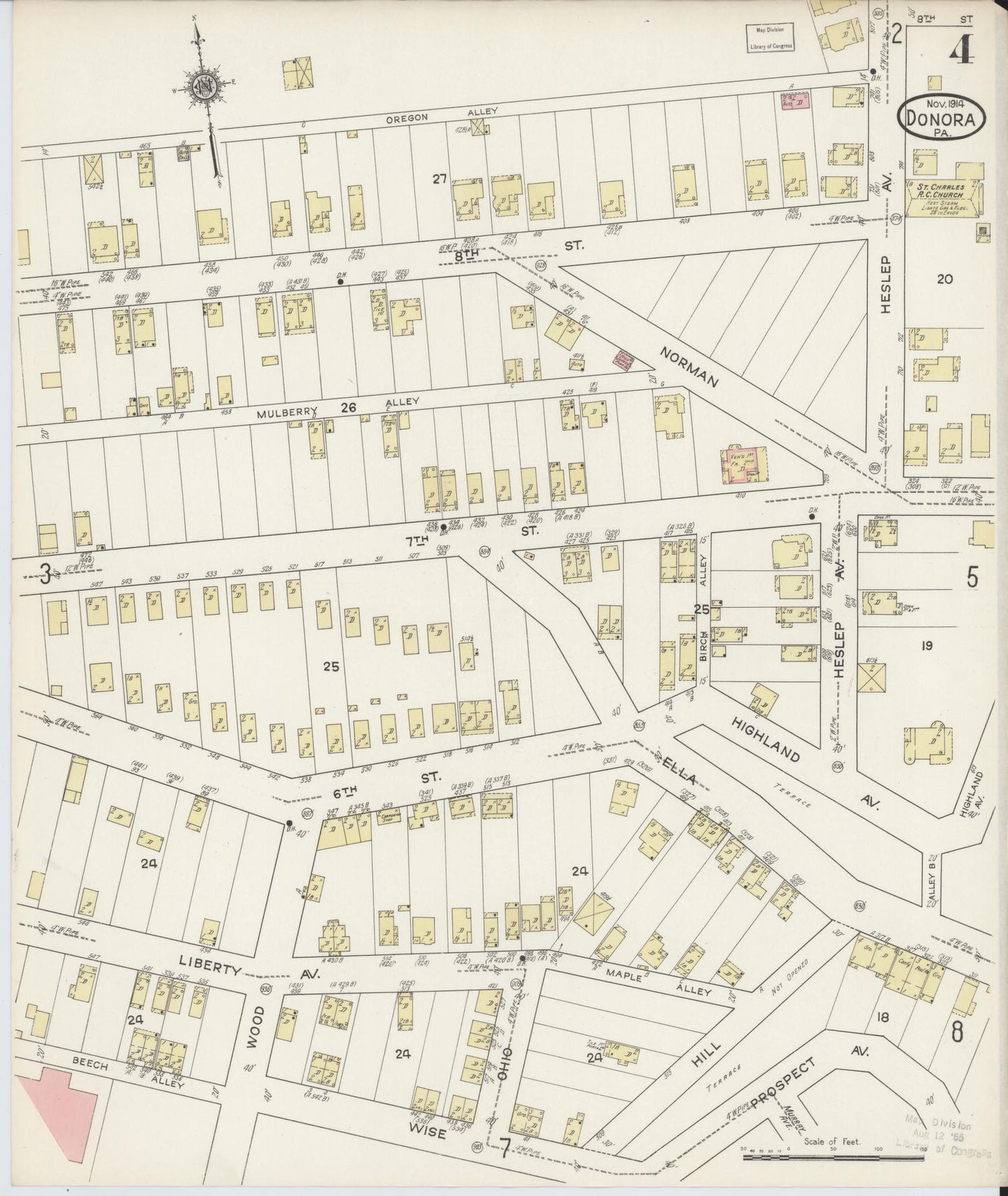 Sanborn Fire Insurance Map from Donora, Washington County, Pennsylvania (1914), Sheet #0004 - Historic Sanborn Fire Insurance Map Print, vintage old map wall art, antique decor, genealogy gift, Pennsylvania Pennsylvania map