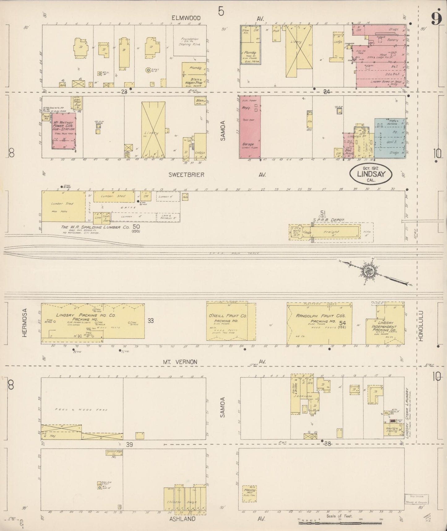 Sanborn Fire Insurance Map from Lindsay, Tulare County, California (1912), Sheet #0009 - Historic Sanborn Fire Insurance Map Print, vintage old map wall art, antique decor, genealogy gift, California California map