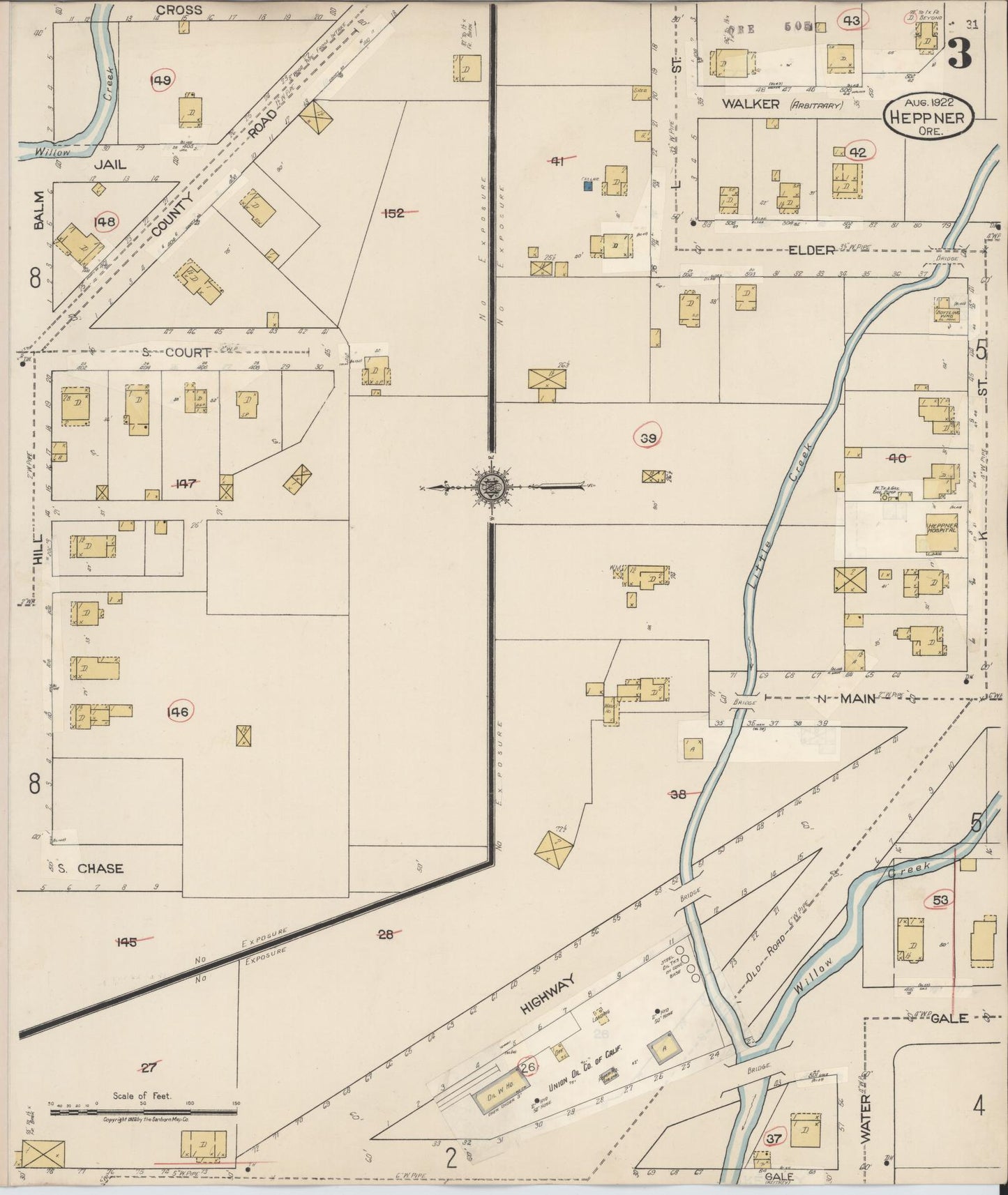 Sanborn Fire Insurance Map from Heppner, Morrow County, Oregon (1932), Sheet #0003 - Historic Sanborn Fire Insurance Map Print, vintage old map wall art, antique decor, genealogy gift, Oregon Oregon map