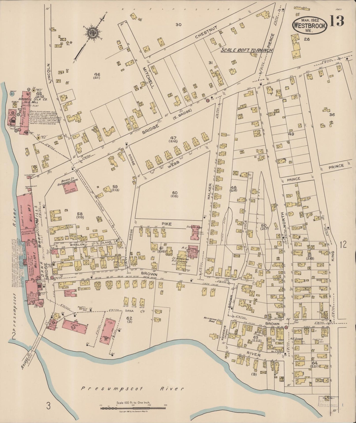 Sanborn Fire Insurance Map from Westbrook, Cumberland County, Maine (1922), Sheet #0013 - Complete Map Set gallery image, historic Sanborn map, vintage wall art, Maine Maine