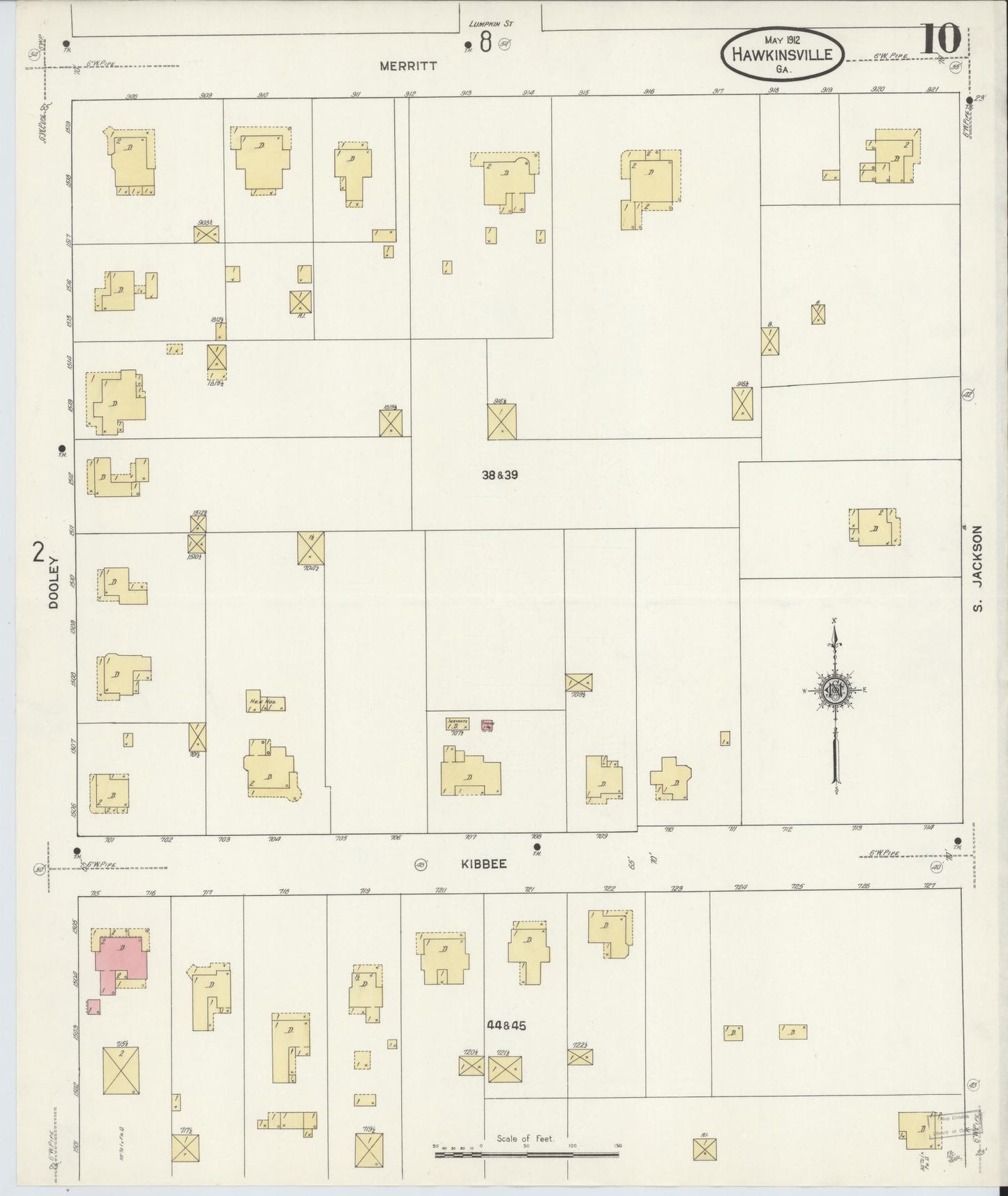 Sanborn Fire Insurance Map from Hawkinsville, Pulaski County, Georgia (1912), Sheet #0010 - Historic Sanborn Fire Insurance Map Print, vintage old map wall art, antique decor, genealogy gift, Georgia Georgia map