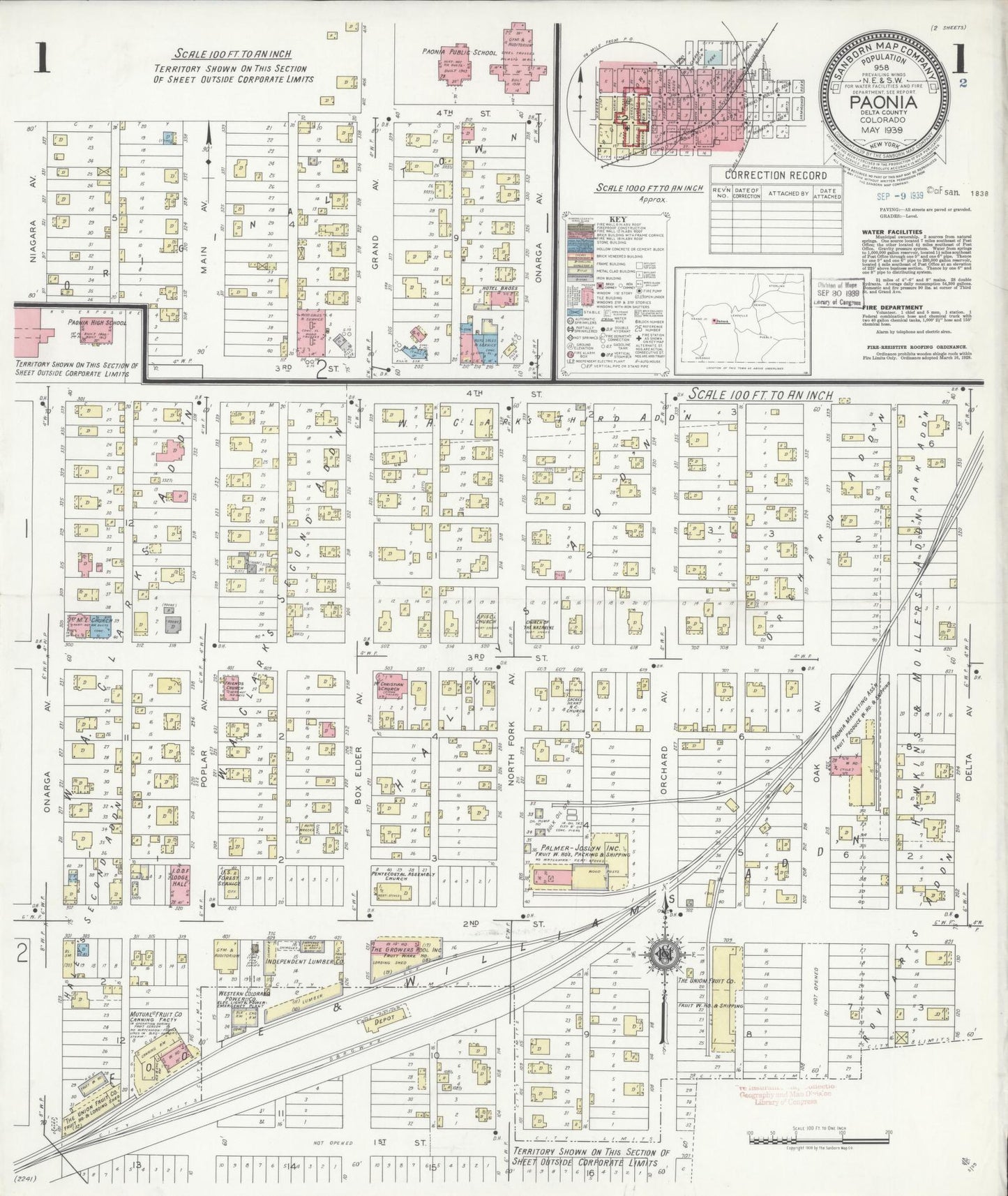 Sanborn Fire Insurance Map from Paonia, Delta County, Colorado (1939), Sheet #0001 - Historic Sanborn Fire Insurance Map Print, vintage old map wall art, antique decor, genealogy gift, Colorado Colorado map