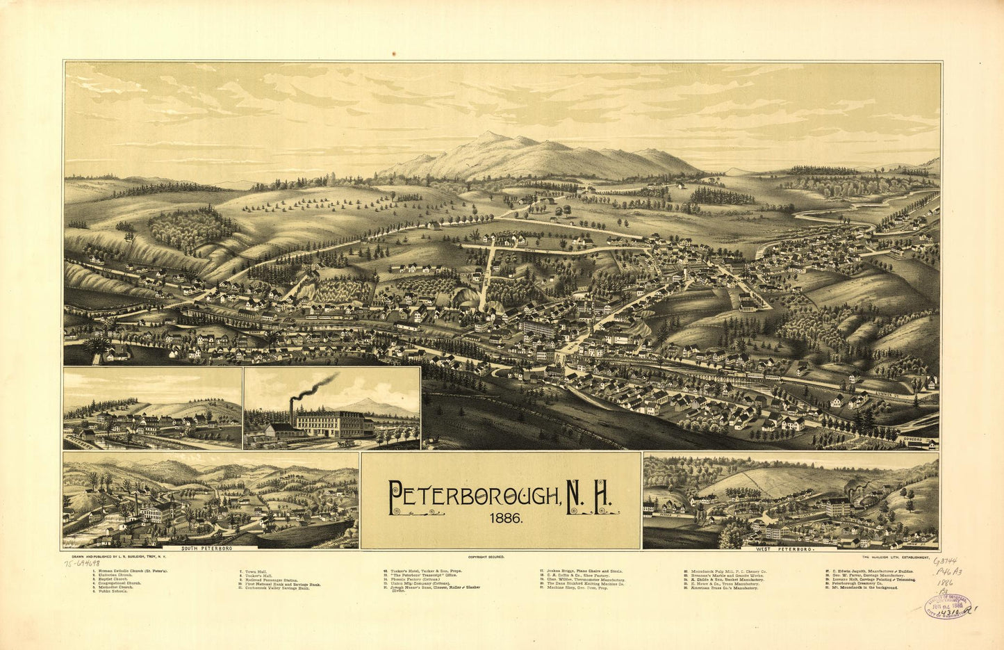 Peterborough, N.H. 1886. (1886) – Historic Bird’s-Eye View Panorama Print