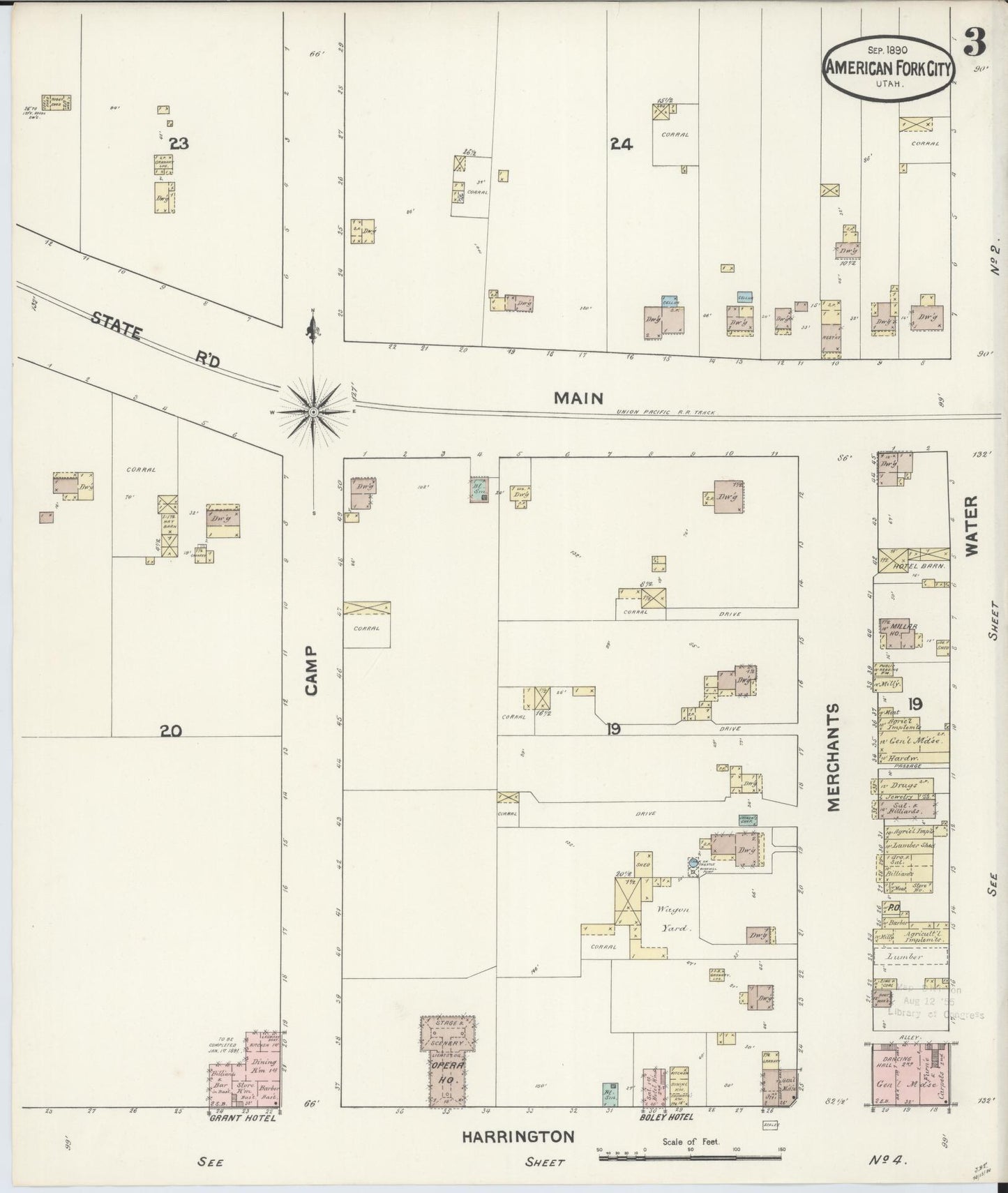 Sanborn Fire Insurance Map from American Fork, Utah County, Utah (1890), Sheet #0003 - Historic Sanborn Fire Insurance Map Print, vintage old map wall art, antique decor, genealogy gift, American Fork Utah map