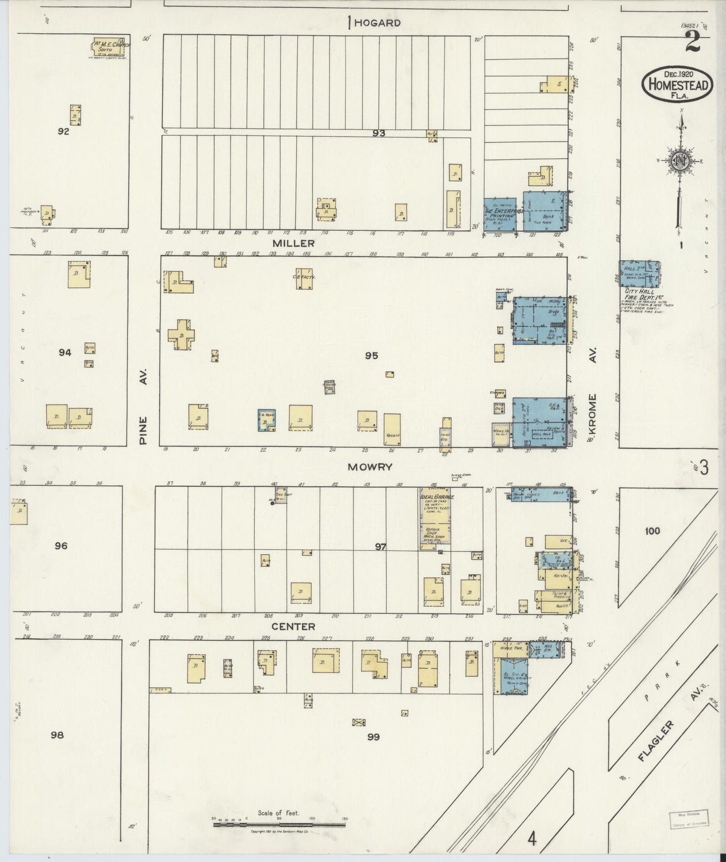 Sanborn Fire Insurance Map from Holmestead, Dade County, Florida (1920), Sheet #0002 - Historic Sanborn Fire Insurance Map Print, vintage old map wall art, antique decor, genealogy gift, Florida Florida map