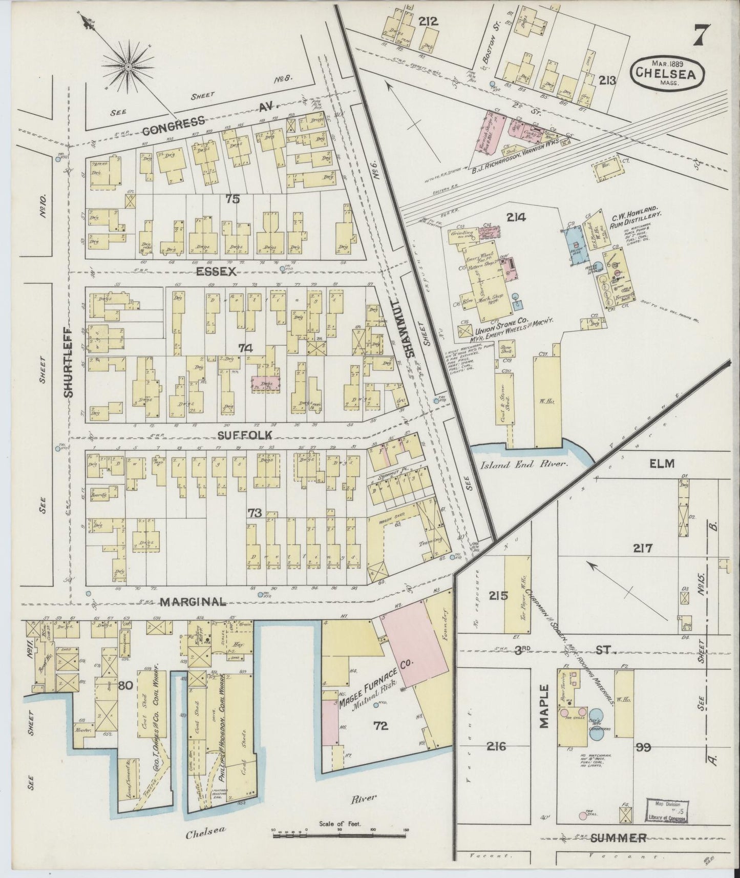 Sanborn Fire Insurance Map from Chelsea, Suffolk County, Massachusetts (1889), Sheet #0007 - Historic Sanborn Fire Insurance Map Print, vintage old map wall art, antique decor, genealogy gift, Massachusetts Massachusetts map