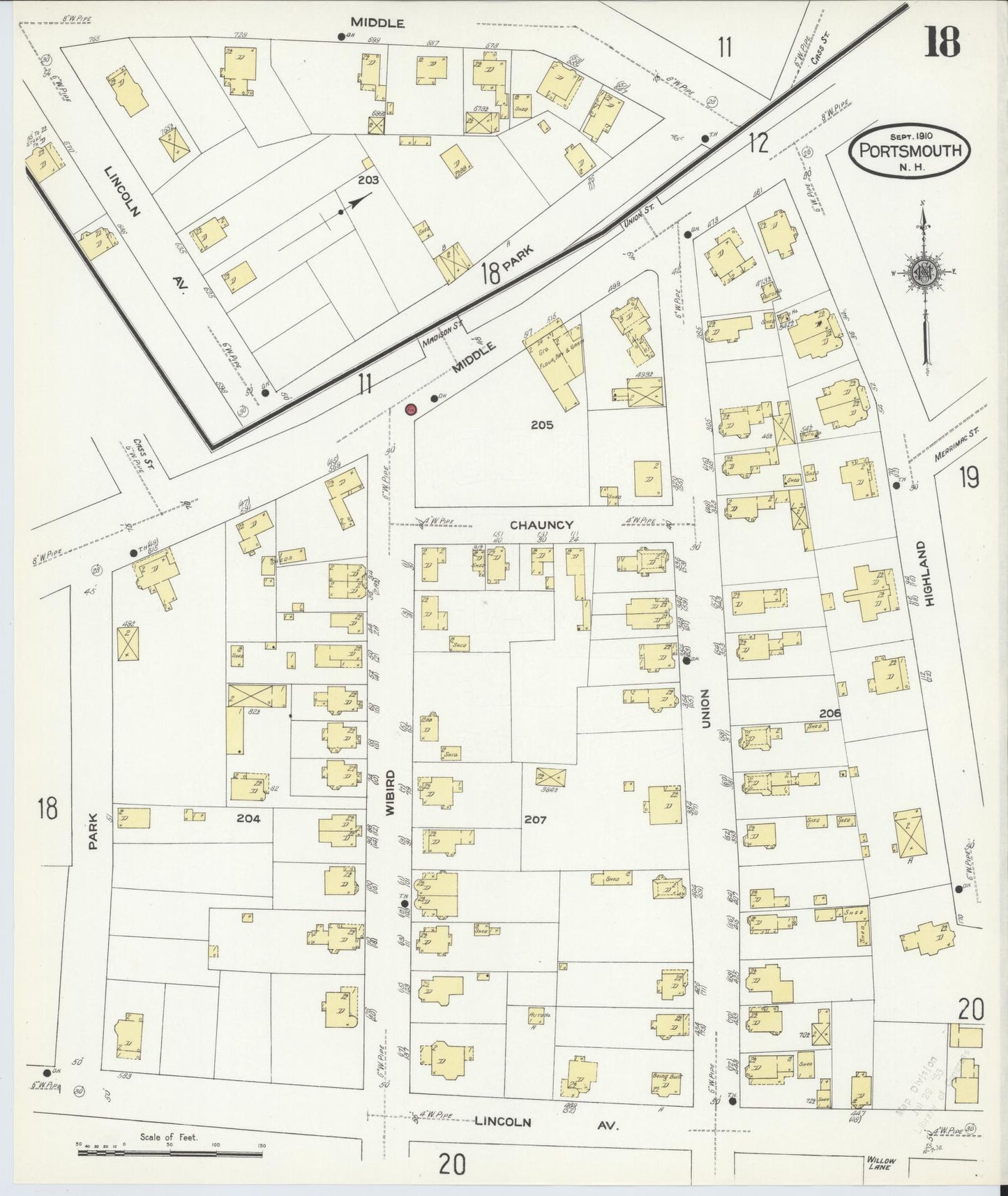 Sanborn Fire Insurance Map from Portsmouth, Rockingham County, New Hampshire (1910), Sheet #0018 - Historic Sanborn Fire Insurance Map Print, vintage old map wall art, antique decor, genealogy gift, New Hampshire New Hampshire map